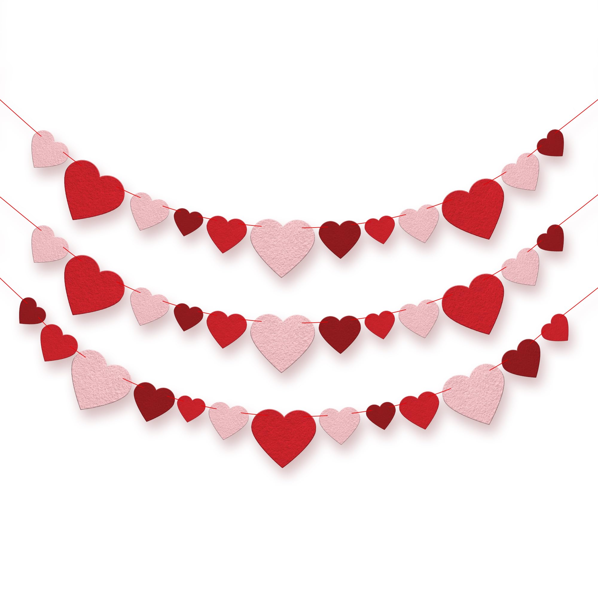 KatchOn Felt Valentine's Day Garland - 3 Strings, 8.2 Feet Red Heart Banner for Wall Decor | Ready-to-Hang Galentine's Day & Valentine's Party Decorations | Perfect for Home, Office, Wedding, Baby Shower & Romantic Events