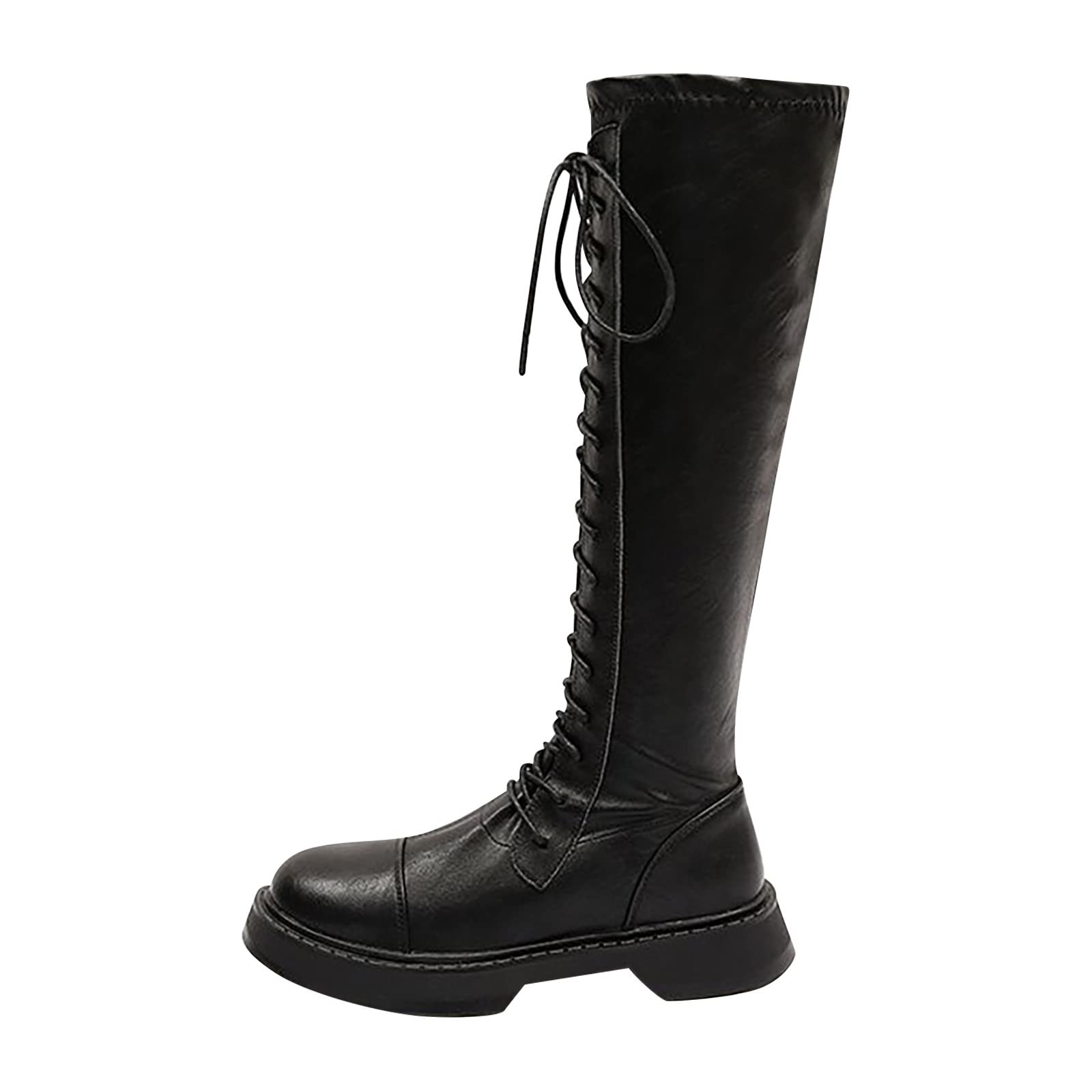 Women's Knee-High Riding Boots - Fashion Round Toe Lace-Up Block Heel Long Tube Boots for Casual Wear | Perfect for Winter, Fall & Outdoor Activities