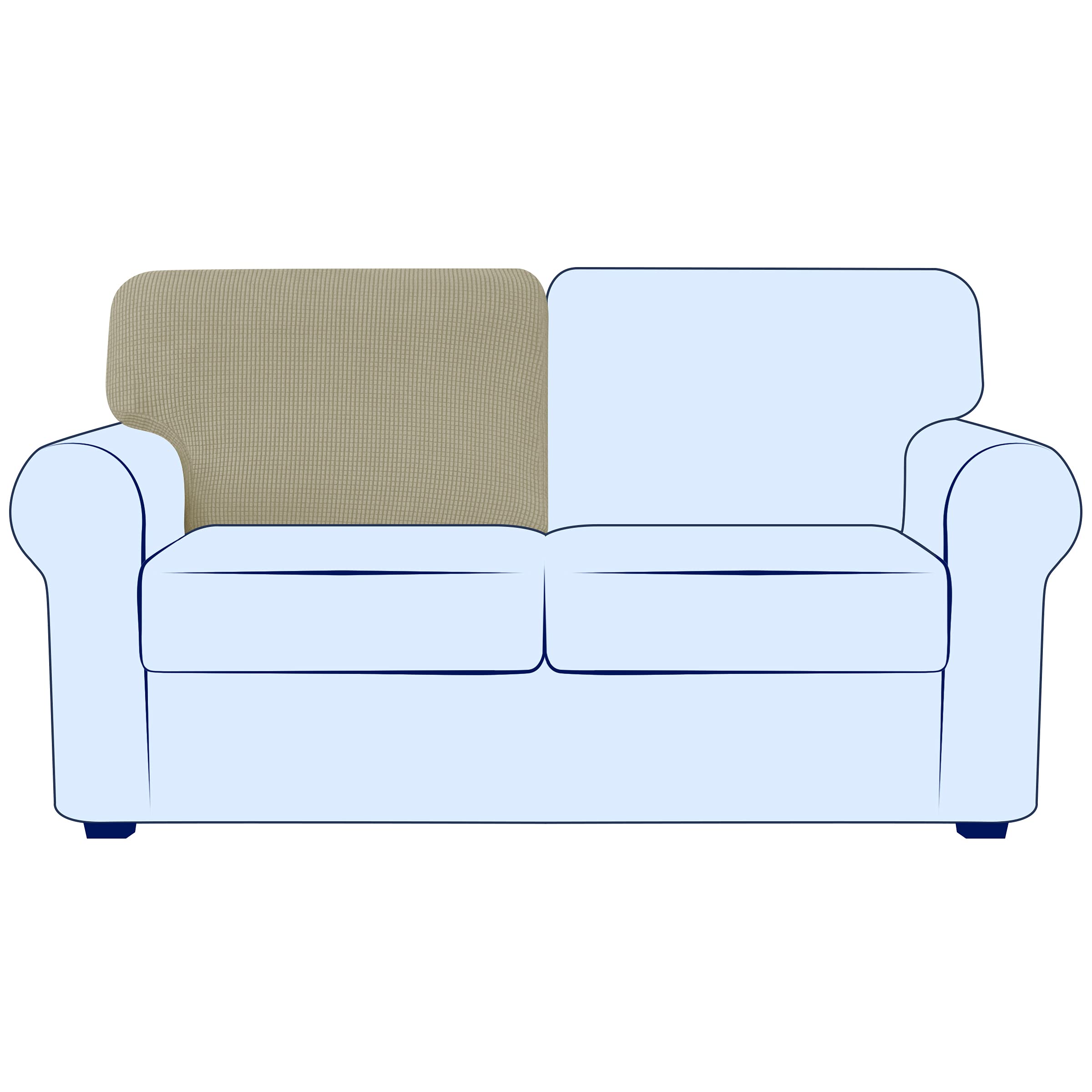 Stretchable Jacquard Sofa Back Cushion Cover - Breathable Spandex Slipcover for Couches, Chairs & Recliners - Protects Furniture from Kids & Pets (Sand Color, T-Left Style) - Perfect for Living Room, Family Room & Home Theater Seating