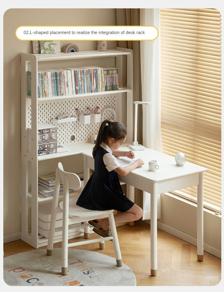 Birch Solid Wood Bookshelf - Modern Cream Floor Standing Bookcase with Adjustable Study Desk for Kids | Perfect for Children's Bedroom, Nursery, and Home Office Organization