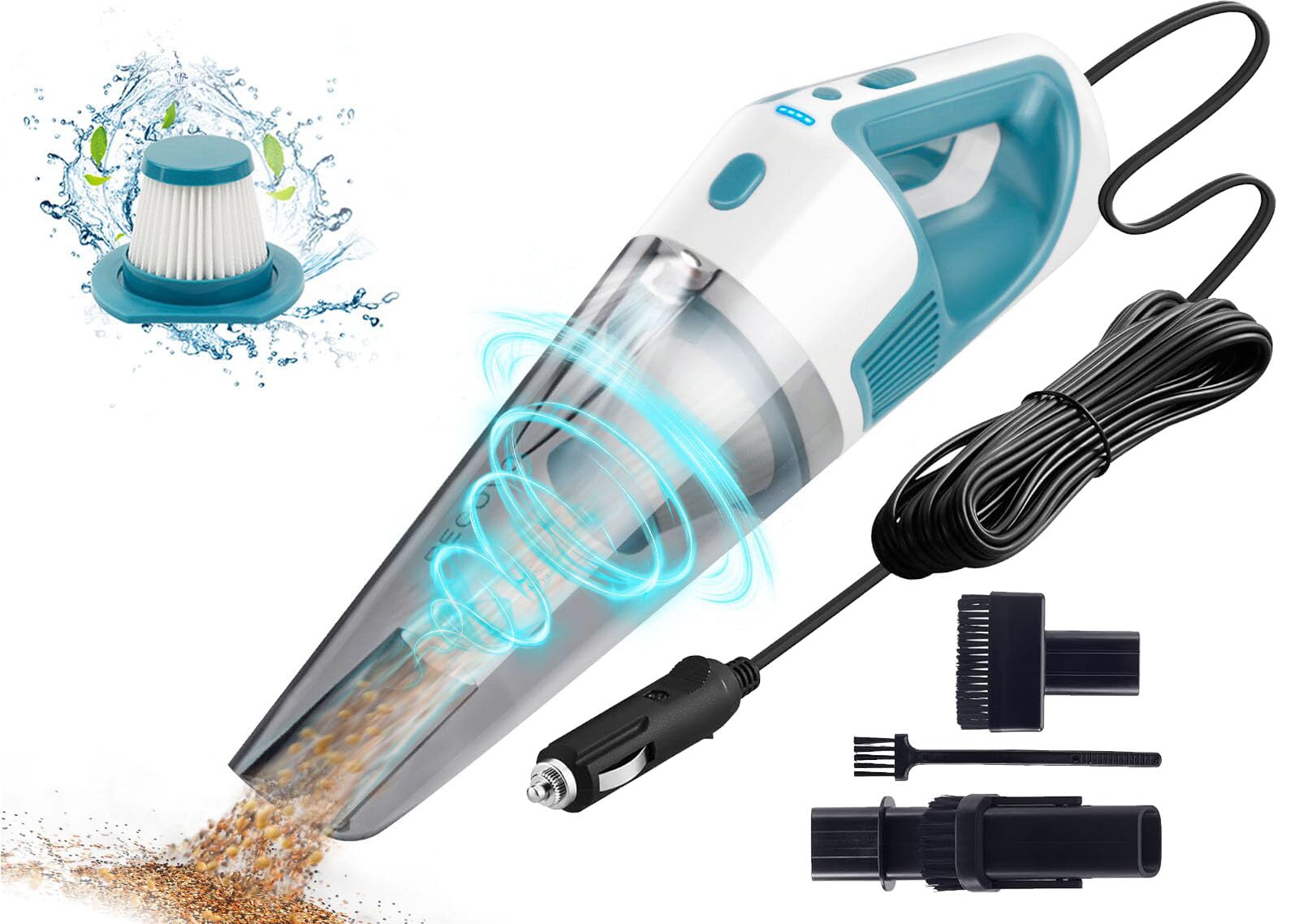 Powerful 9000PA Portable Car Vacuum Cleaner - 12V DC High Suction Wired Vacuum with LED Light for Car Detailing | Compact & Lightweight Travel Accessories | Perfect for Car Seats, Floor Mats & Interior Cleaning