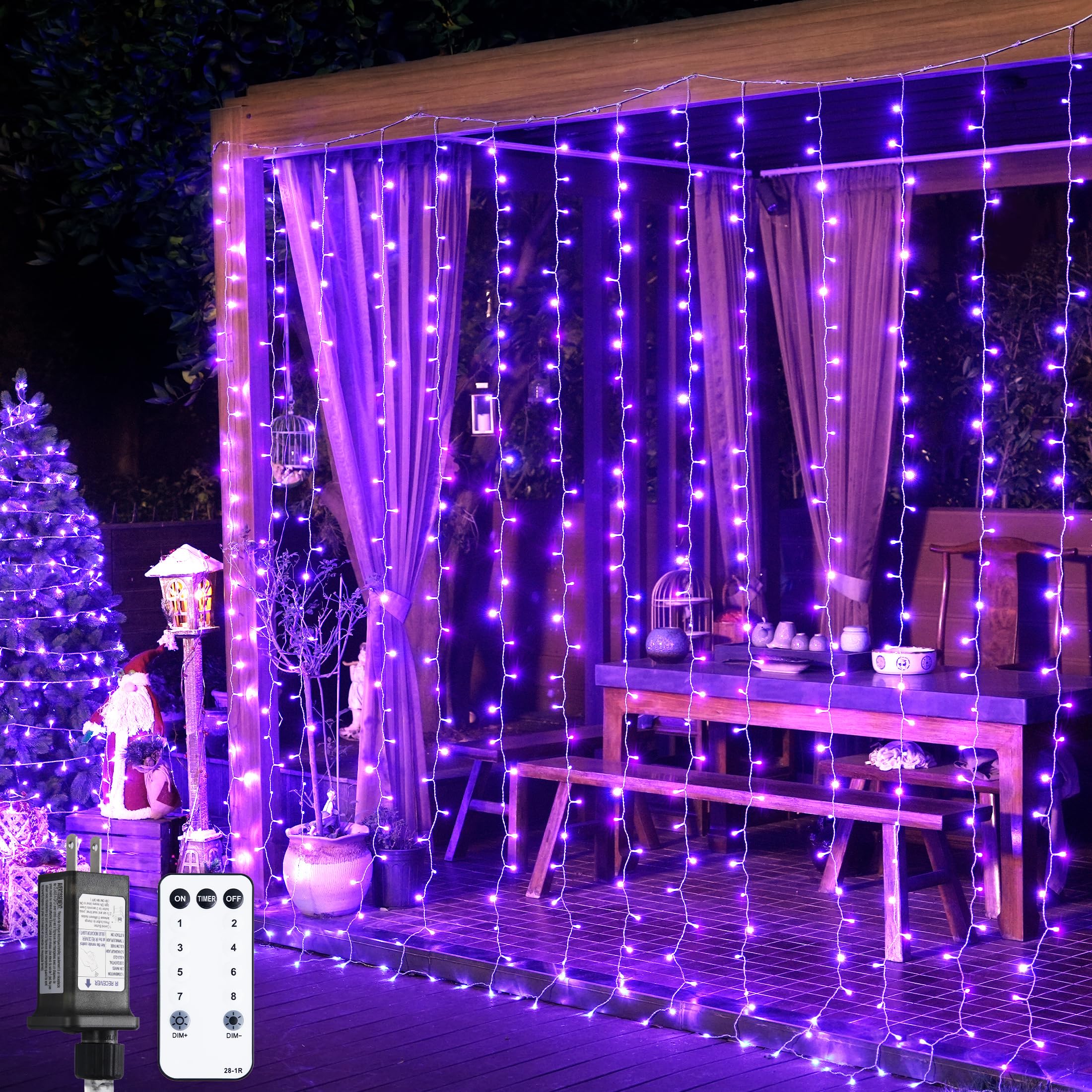 JMEXSUSS 300LED Purple Christmas Lights with Remote - 8 Modes Waterproof Fairy String Lights for Indoor Outdoor Decor, Bedroom, Window, Wall, Party Backdrop - Perfect for Xmas, Halloween, Wedding & Garden Decorations