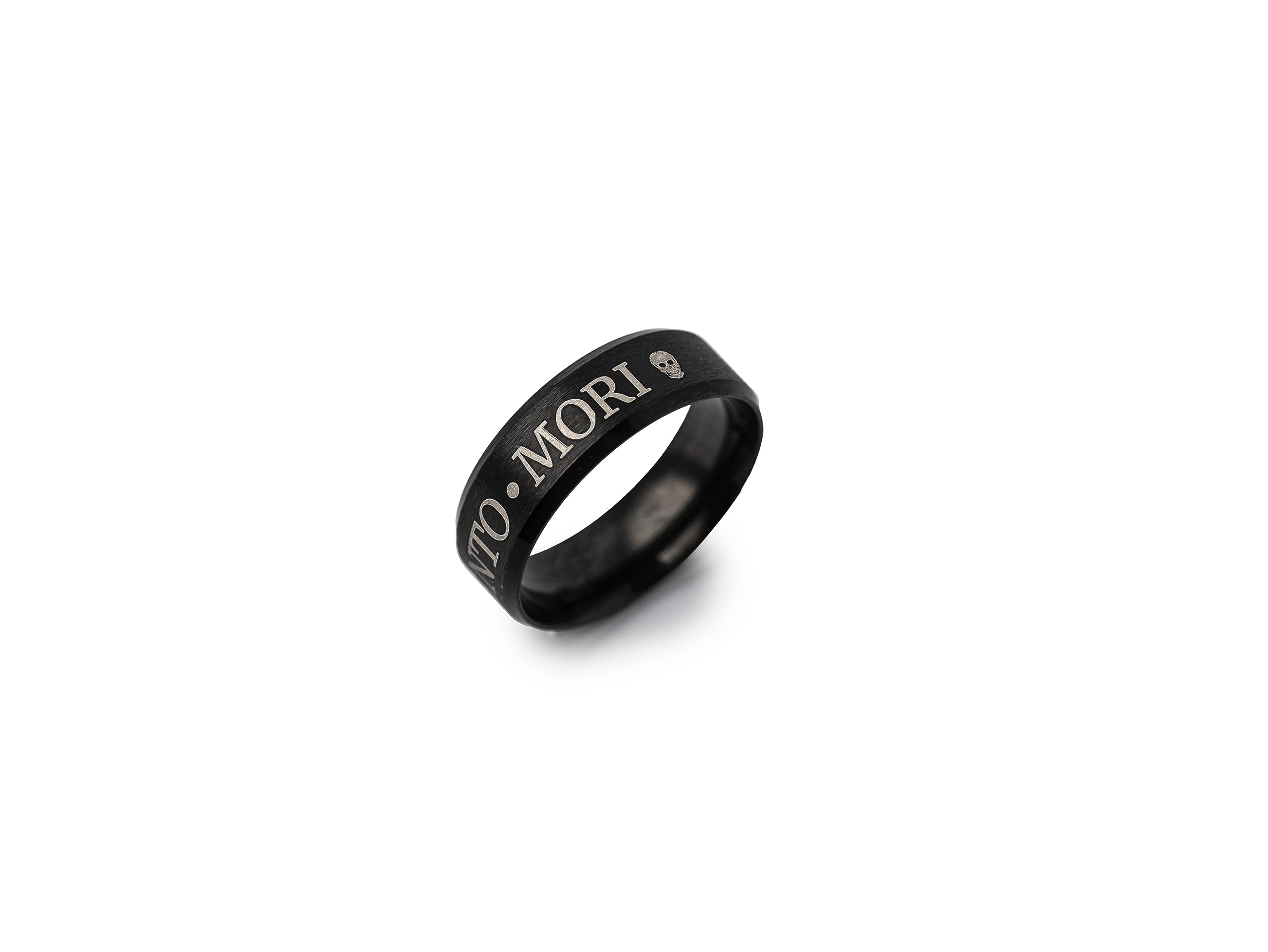 STOIC STORE UK Memento Mori Ring - Stainless Steel Skull Ring with Engraved Wrapped Text - Unisex Stoic Jewelry for Men & Women - Daily Meditation Practice, Mindful Living & EDC Accessory - Perfect for Stoicism Practitioners, Philosophy Lovers and Thoughtful Gifts