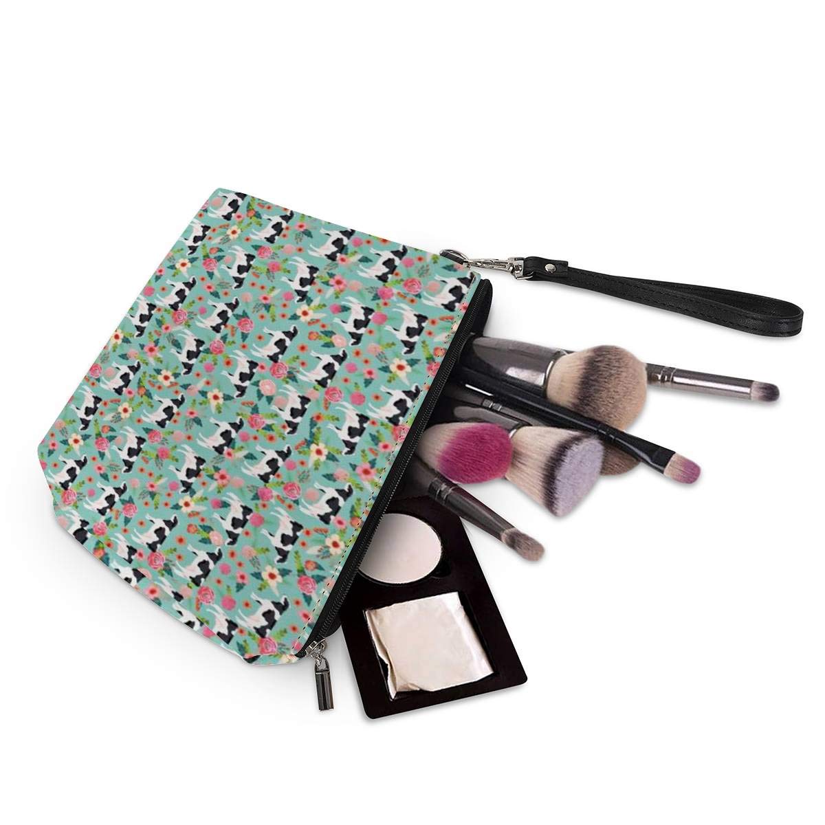 AMZBeauty Cow Print Floral Makeup Bag - PU Leather Cosmetic Pouch with Zipper, Travel Toiletry Organizer for Women | Perfect Gift for Bridesmaids, Birthday & Travel Essentials