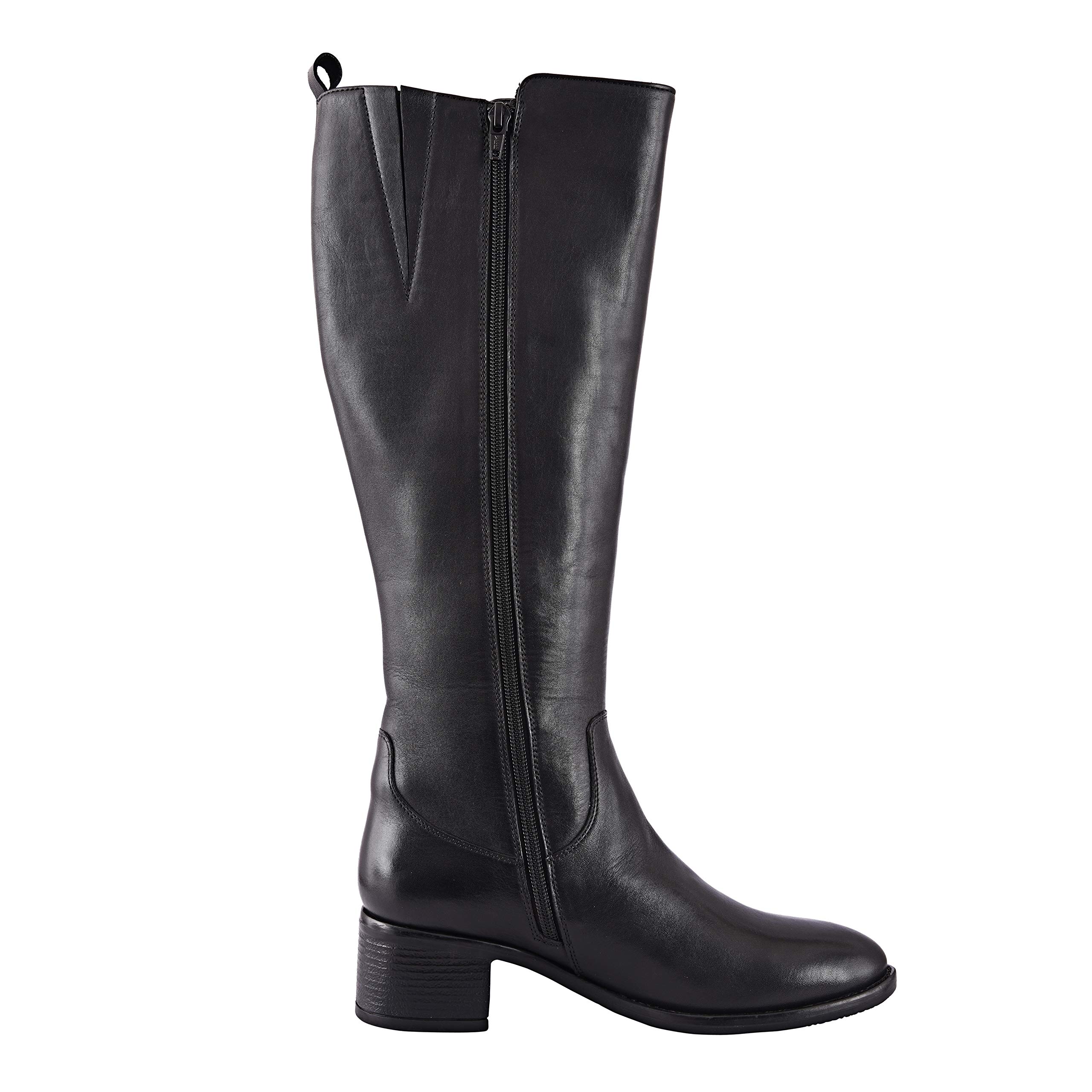 Genuine Leather Women's Riding Boots - Knee High Block Heel Boots with TPR Sole & Zip Closure | Fashionable Mid-Heel Boots for Casual Wear, Office & Outdoor Activities