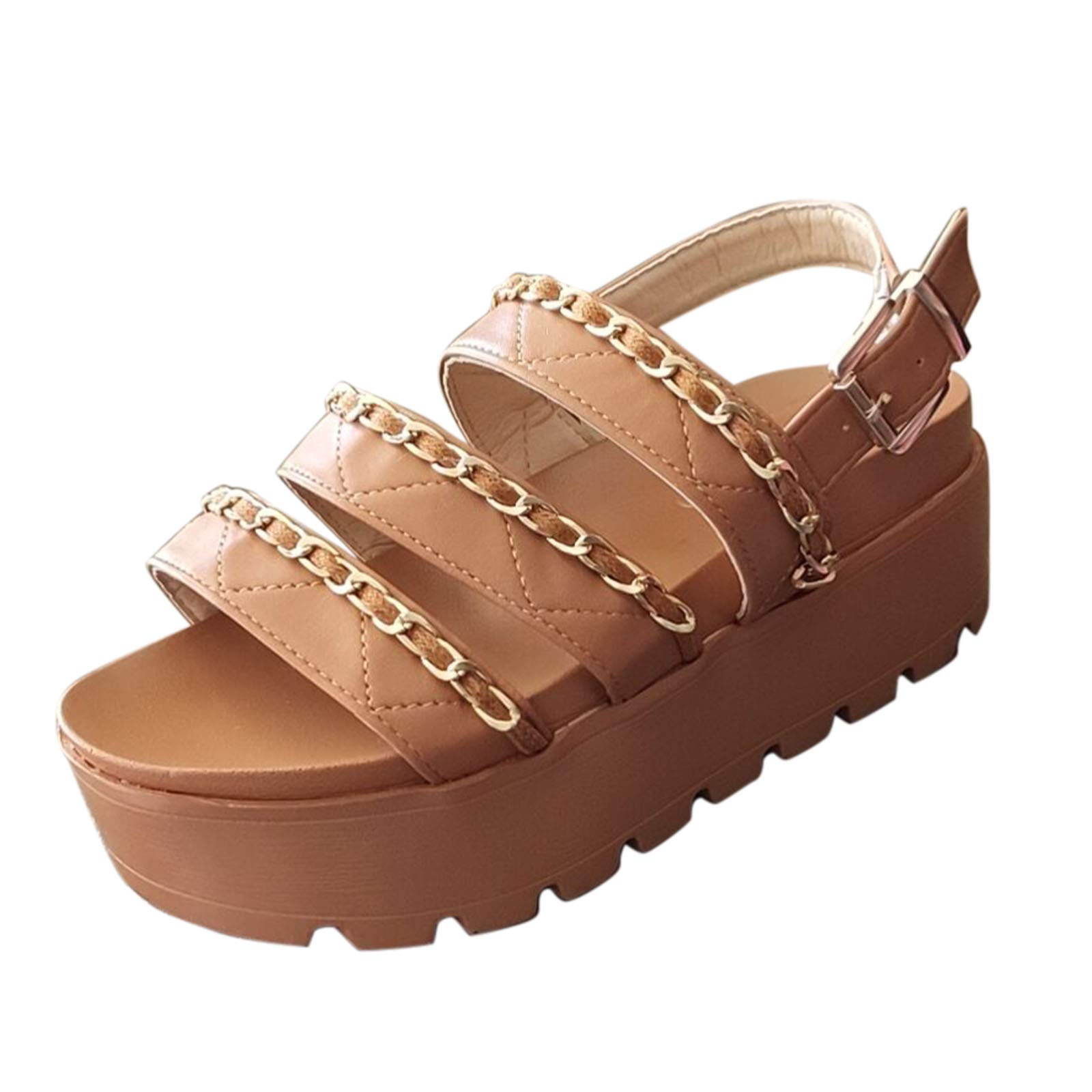 Women's Wide Width Wedge Sandals with Open Toe & Sponge Platform - Fashionable Solid Metal Cake Chain Design in Trendy Colors - Size 12 - Perfect for Summer Outfits, Beach Vacations & Dressy Occasions