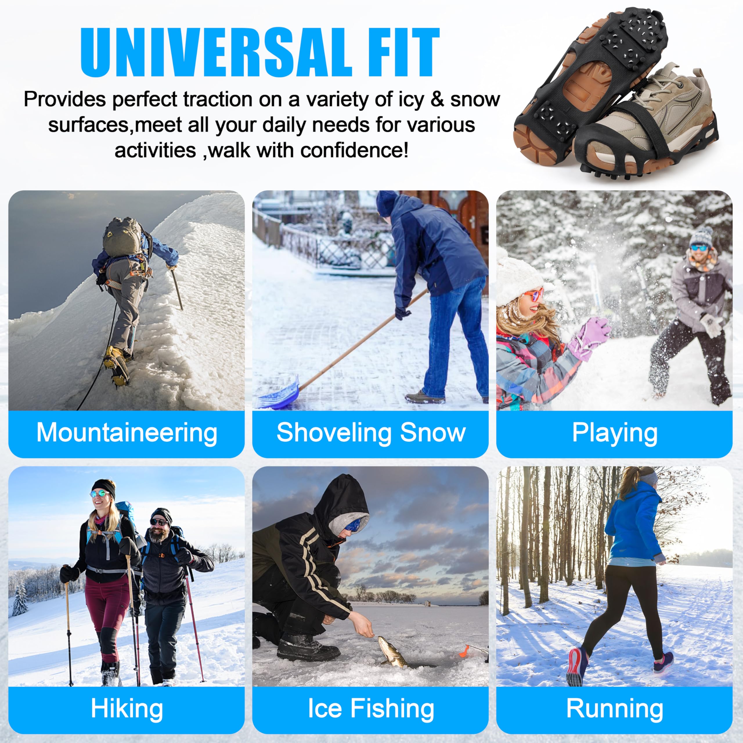 Ice Cleats for Shoes & Boots - Non-Slip Snow Traction Grippers for Men & Women | Anti-Slip Crampons for Walking on Ice, Snow & Slippery Surfaces | Perfect for Hiking, Winter Running & Outdoor Activities