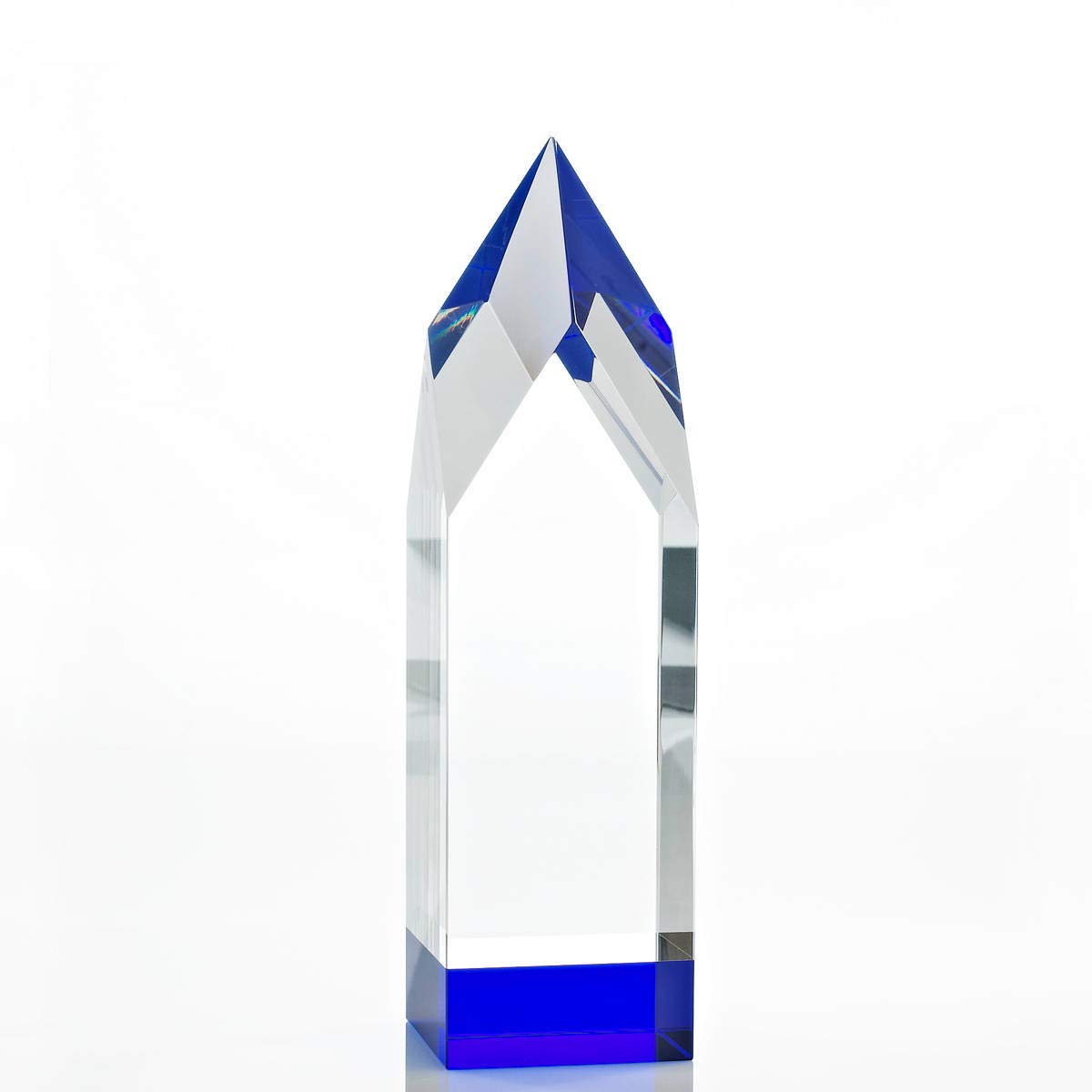 Baudville Engraved Crystal Trophy with Blue Base - Custom Employee Award with Personalized Engraving - Gift Box Included - Perfect for Recognition Ceremonies, Work Anniversaries & Achievement Awards