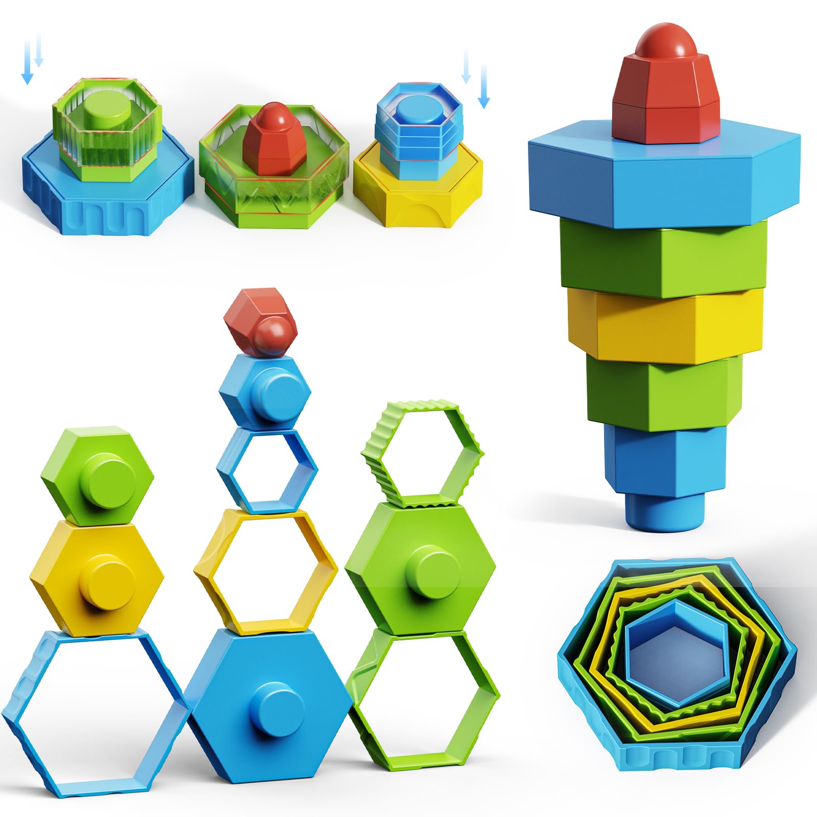 Montessori Toys for 1-5 Year Old Boys & Girls - 12PCS Educational Building Blocks, STEM Learning Stacking Toys for Toddlers & Preschool Kids - Perfect for Sensory Development, Early Learning & Birthday Gifts (Ideal for Home, Classroom & Daycare Play)