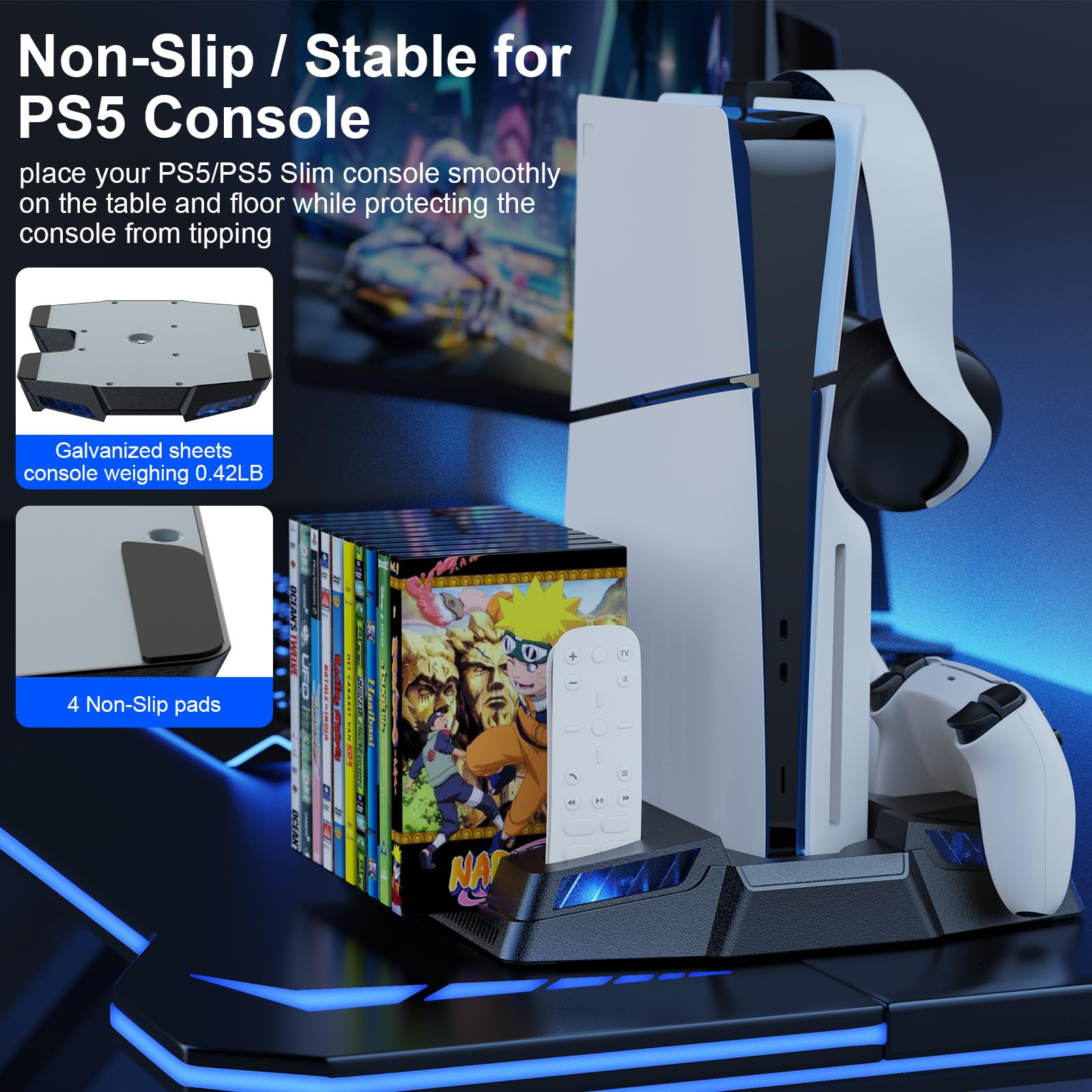 PS5 Cooling Stand with Dual Controller Charger - Cooling Fan Station for PS5 & PS5 Slim (Disc/Digital Edition) - Prevent Overheating for PS5 Console & Games | Perfect for Gaming Marathons & Long Play Sessions