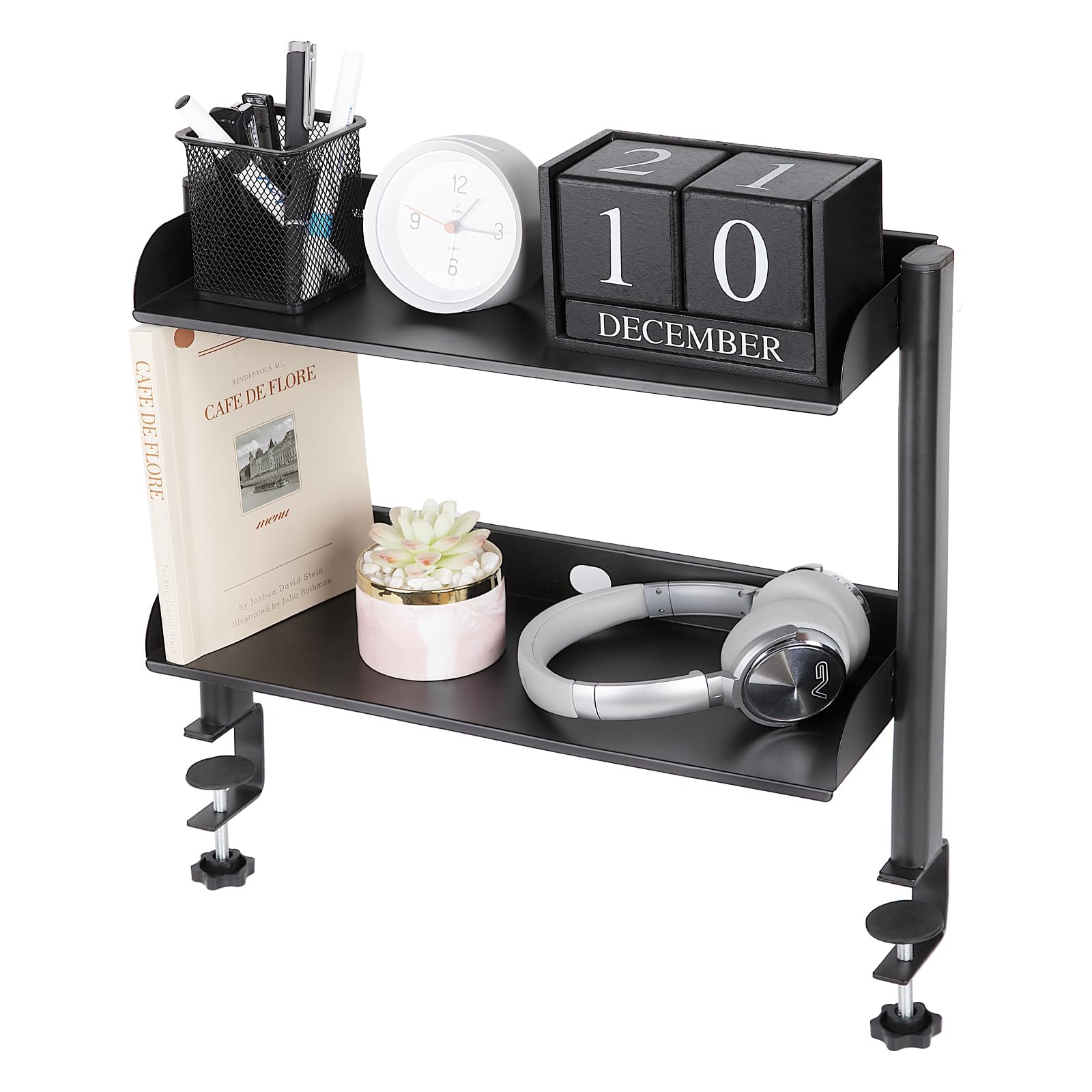 Adjustable 2-Tier Desk Shelf Organizer with Metal Tray - Perfect for Office & Gaming Setup
