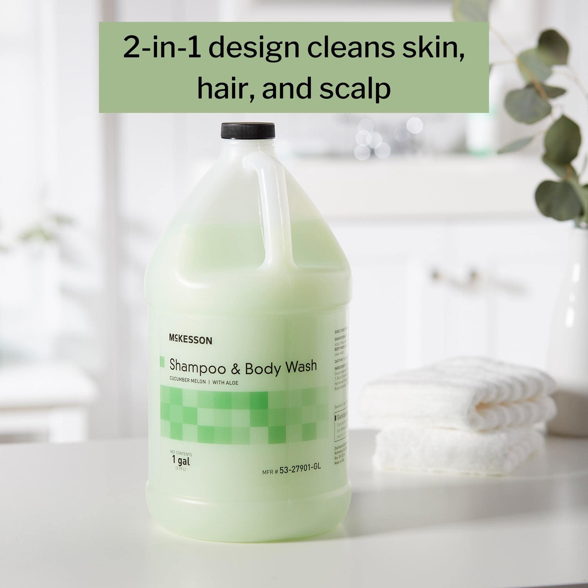 McKesson Aloe Vera Body Wash & Shampoo Combo - 1 Gallon Cucumber Melon Scent | Gentle Cleansing for Sensitive Skin | Perfect for Hospitals, Spas & Home Use