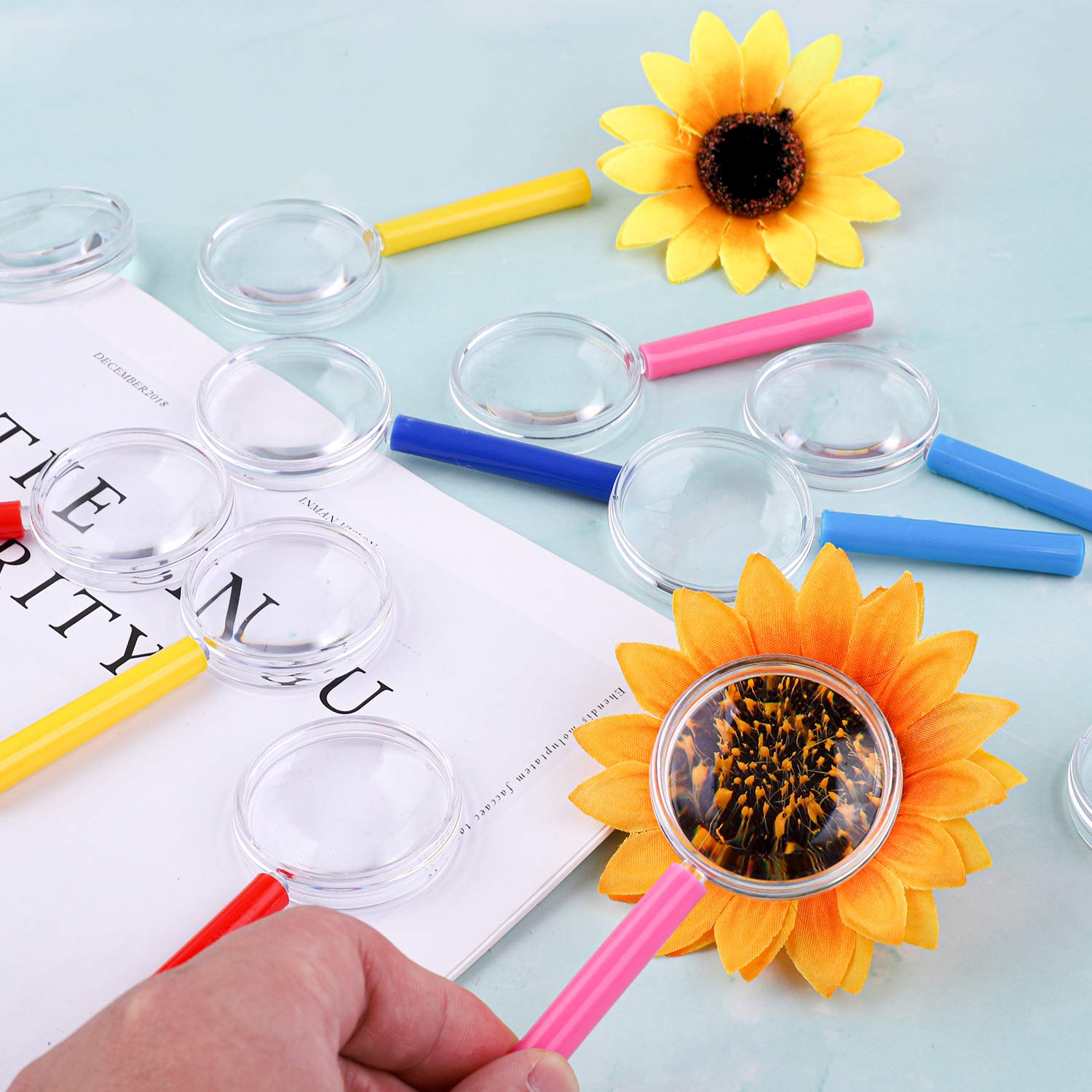 Colorful 12-Pack Plastic Magnifying Glasses for Kids Party Favors & Science Fun