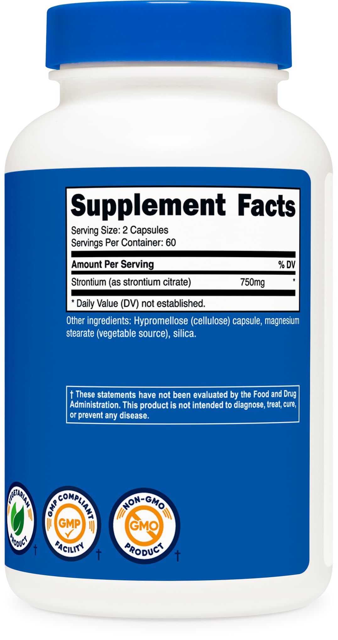 Nutricost Strontium Capsules 750mg, 120 Count - Vegetarian, Non-GMO, Gluten Free Supplement for Bone Health & Joint Support - Perfect for Daily Wellness Routine