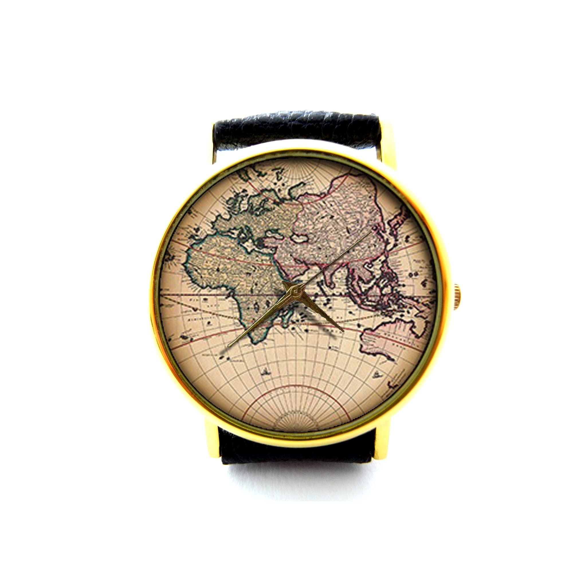 Handmade Genuine Leather World Map Watch - Stylish Map Design Bracelet Watch for Men & Women - Perfect for Travel Enthusiasts, Geography Lovers & Unique Gift Ideas