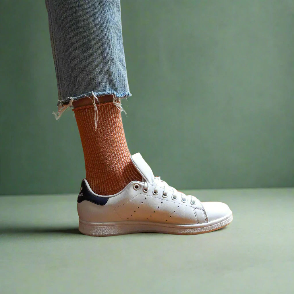 KLUE Glitter Lurex Socks for Women - Terracotta Color | Shimmering Fashion Socks for Parties, Holidays & Special Occasions