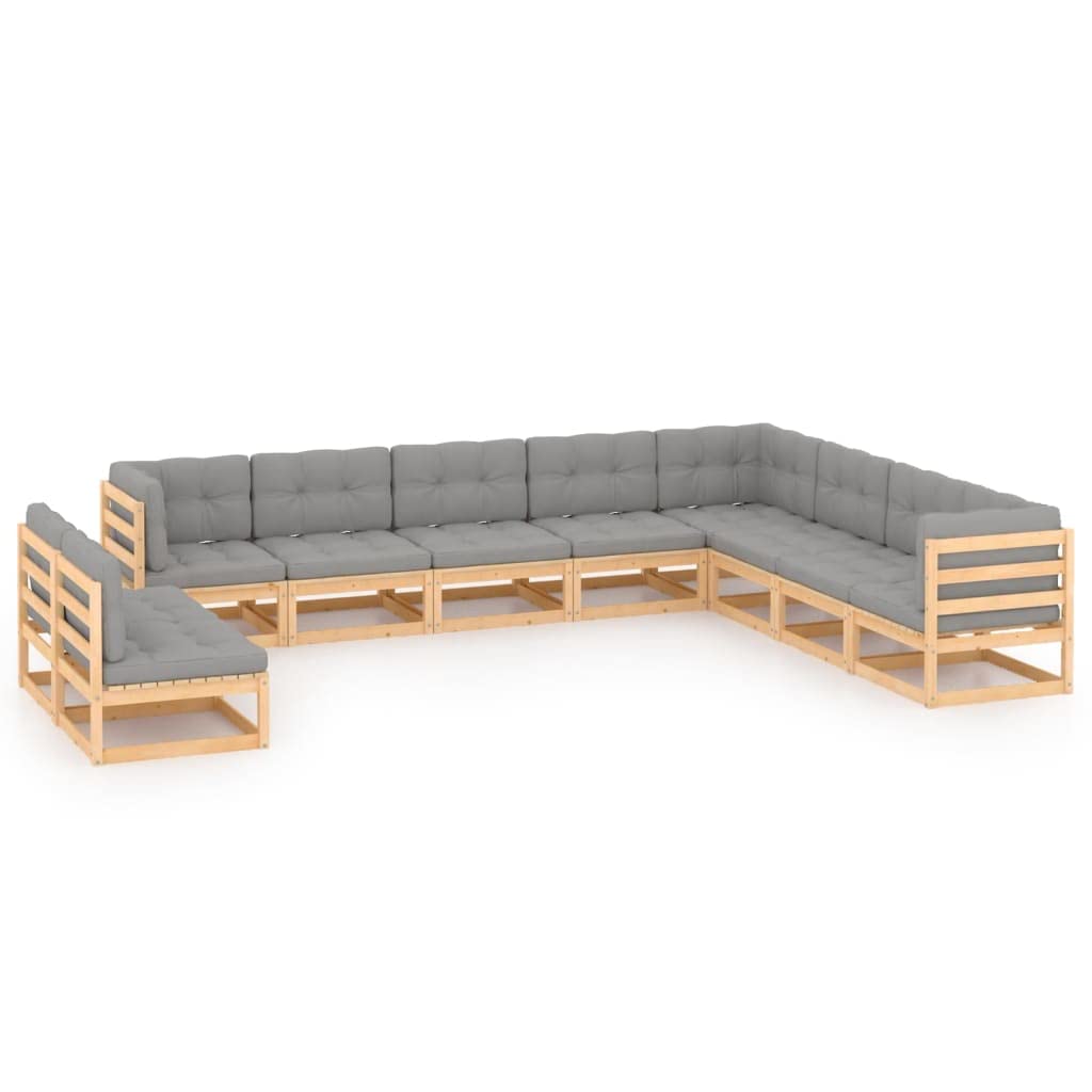 vidaXL 10-Piece Patio Lounge Set - Solid Pinewood Outdoor Furniture with Cushions, Rustic Gray-Brown Wood Patio Set (Assembly Required) | Perfect for Backyard, Garden, Poolside & Outdoor Relaxation