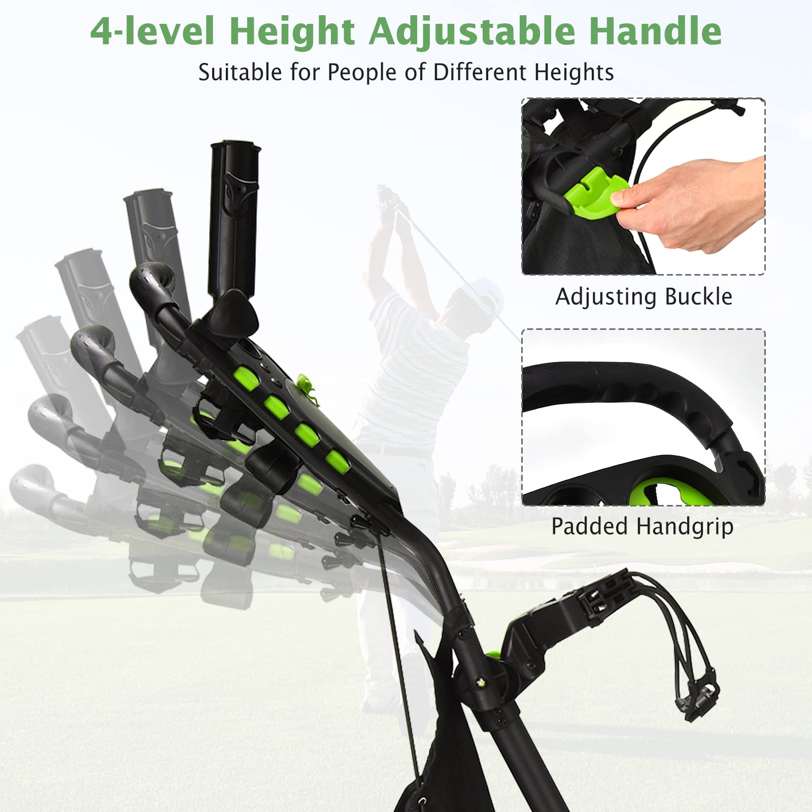 Tangkula Lightweight Aluminum Golf Push Pull Cart - 4 Wheel Collapsible Golf Trolley with Foot Brake, Adjustable Handle, Cup & Umbrella Holder - Perfect for Golf Courses, Driving Ranges & Outdoor Practice