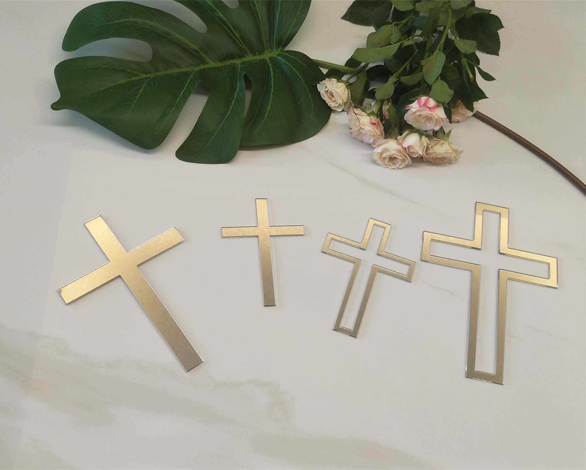 16pcs Acrylic Cross Cake Toppers - Silver Mirror 4'' Cross Cake Decorations for Baptism, Christening, Holy Communion, Easter & Religious Celebrations - Perfect for Wedding, Birthday & Special Occasion Cakes