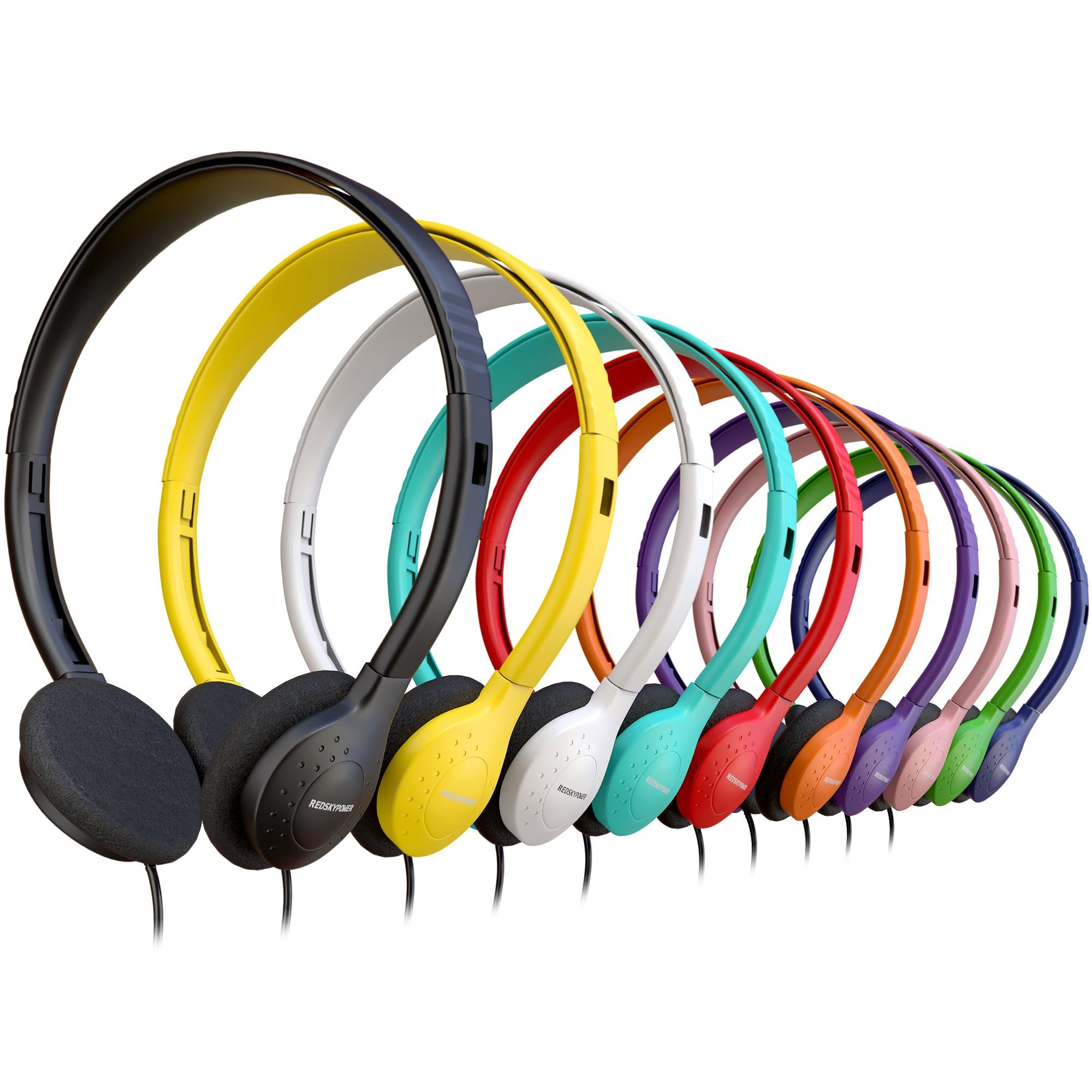 300 Pack Bulk Wired Headphones - On-Ear Comfort with 3.5mm Plug for Kids, Teens & Adults - Durable Multi-Color Headphones for School, Classroom, Library, Museum - Perfect for Distance Learning, Online Classes & Audio Listening - Wholesale Multipack Value