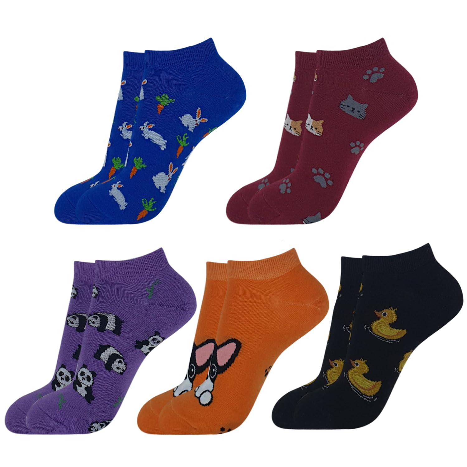 KONY Women's 5 Pairs Lightweight Cotton Low Cut Ankle Socks - Fun Novelty Socks for Teen Girls (Size 6-10) - Perfect for School, Sports & Casual Wear