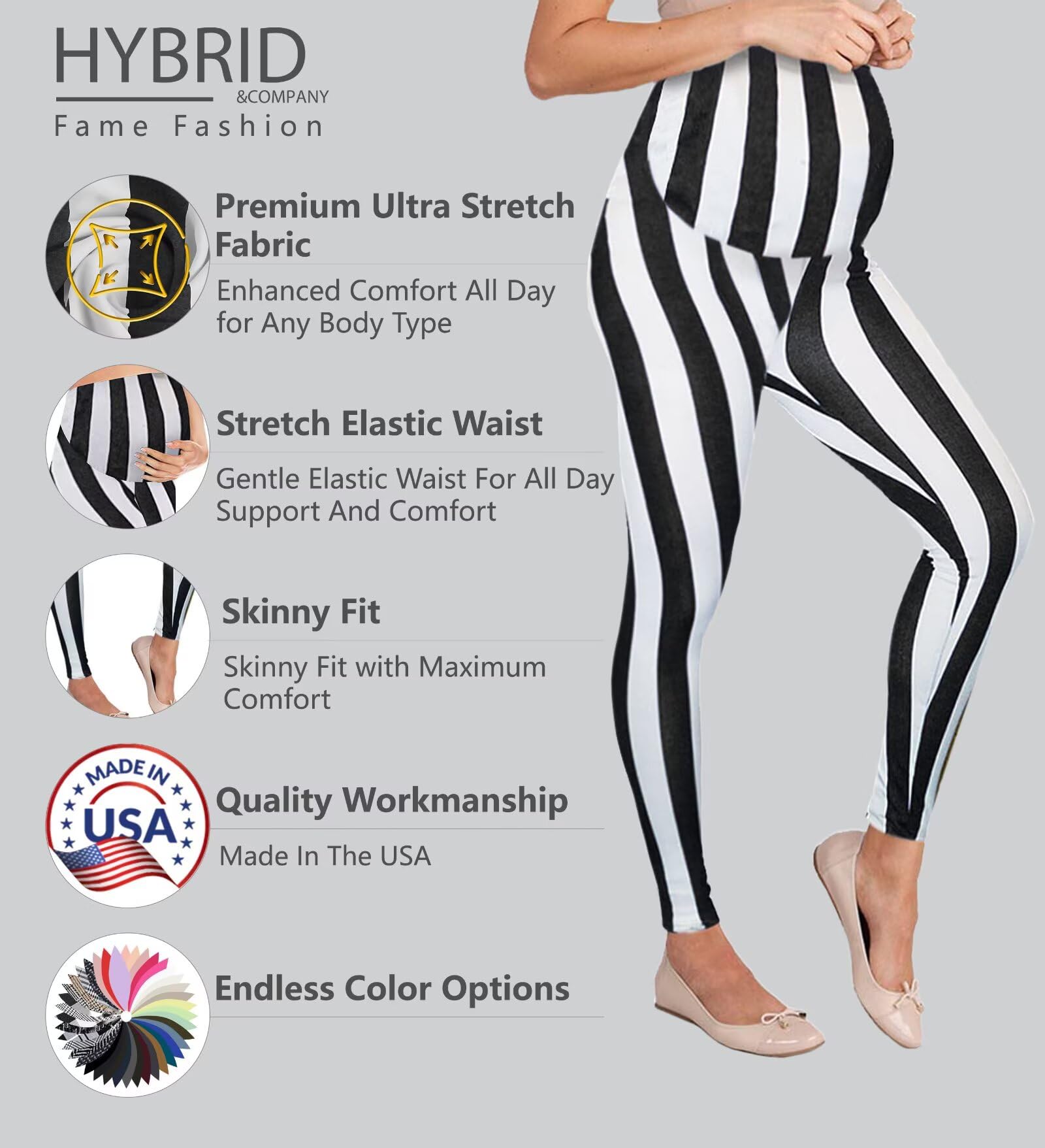 Hybrid & Company Women's Super Comfy Stretch Maternity Leggings - Made in USA - Perfect for Pregnancy, Yoga & Everyday Wear