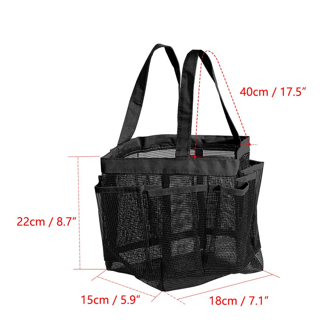 uxcell Portable Shower Caddy with 7 Mesh Pockets - Quick Dry Hanging Toiletry Bag & Bath Organizer for Shampoo, Conditioner, Soap | Water-Resistant Oxford Fabric | Perfect for Bathroom, Dorm, Travel & Camping (Black)