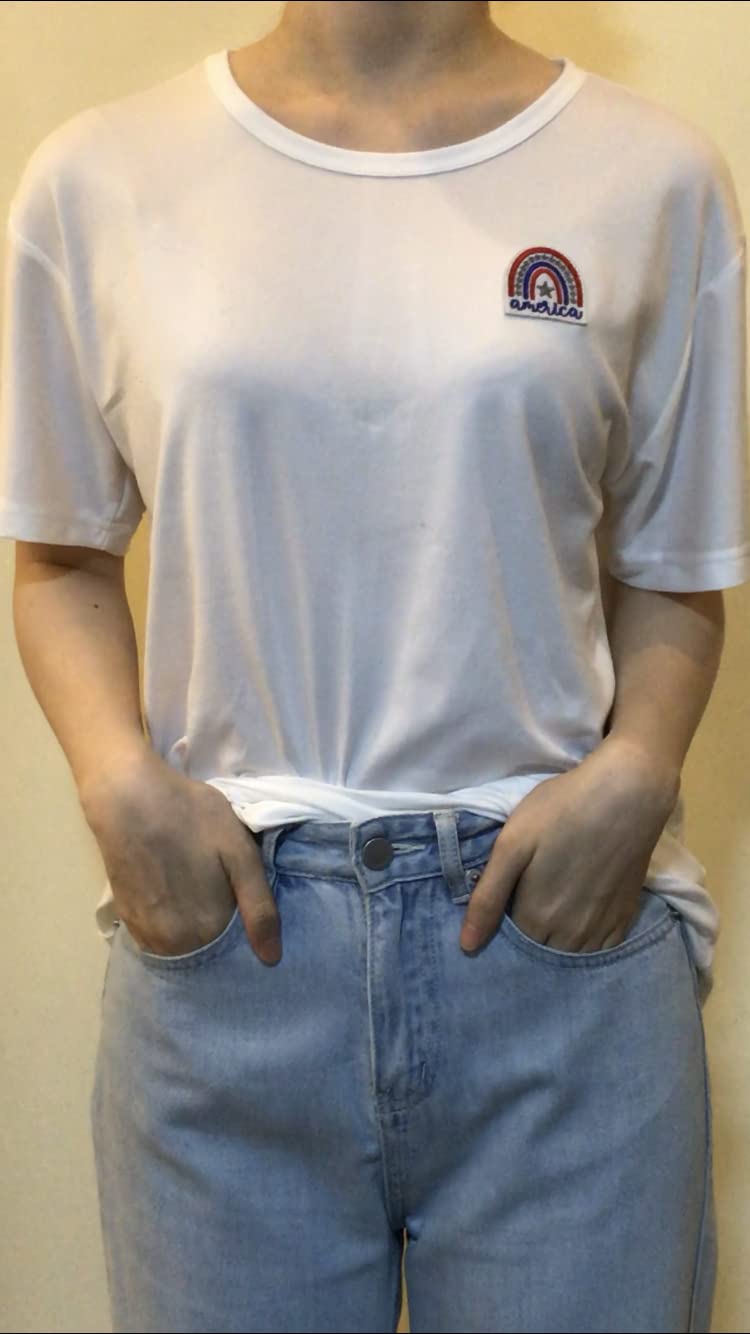 DIY Patriotic Shirts with America Rainbow Embroidered Iron On Patches - Customizable Clothing Decoration for 4th of July, Veterans Day & National Pride Events