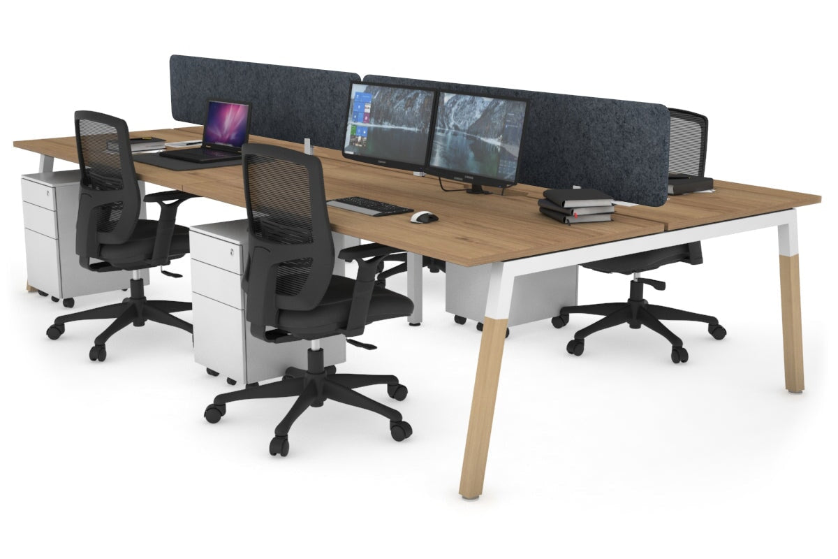 4-Person Office Workstation with Quadro A Legs & Wood Cross Beam - 1200L x 800W Desk with Cable Management Scallop | Perfect for Collaborative Workspaces & Home Offices