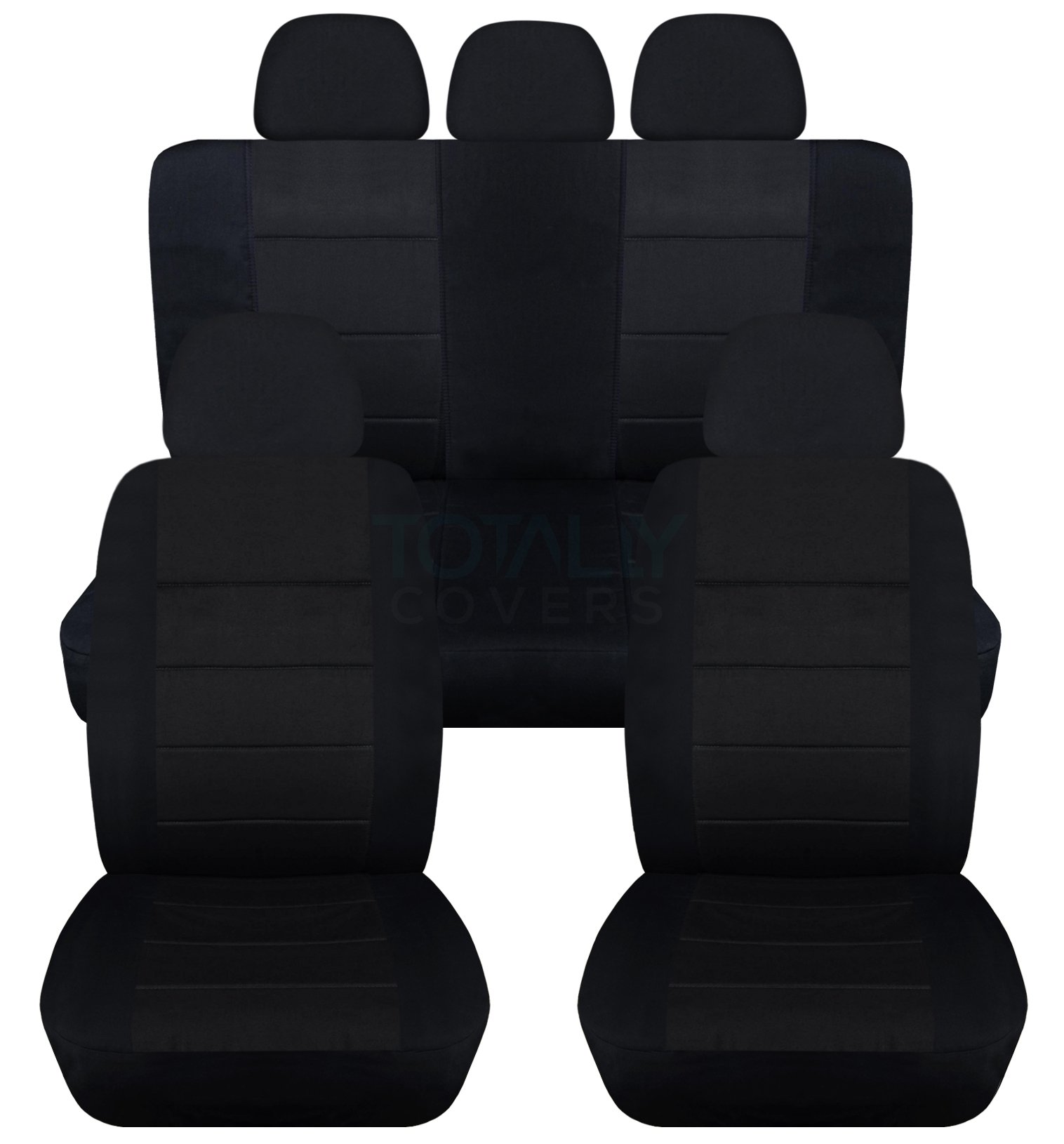 Universal Black Car Seat Covers Full Set - 5 Headrest Covers (2 Front + 3 Rear) - Compatible with Bucket & Bench Seats - Airbag/Seat Belt/Armrest/Release Lever/Split Compatible - Durable Protection for Daily Commute, Road Trips & Family Travel