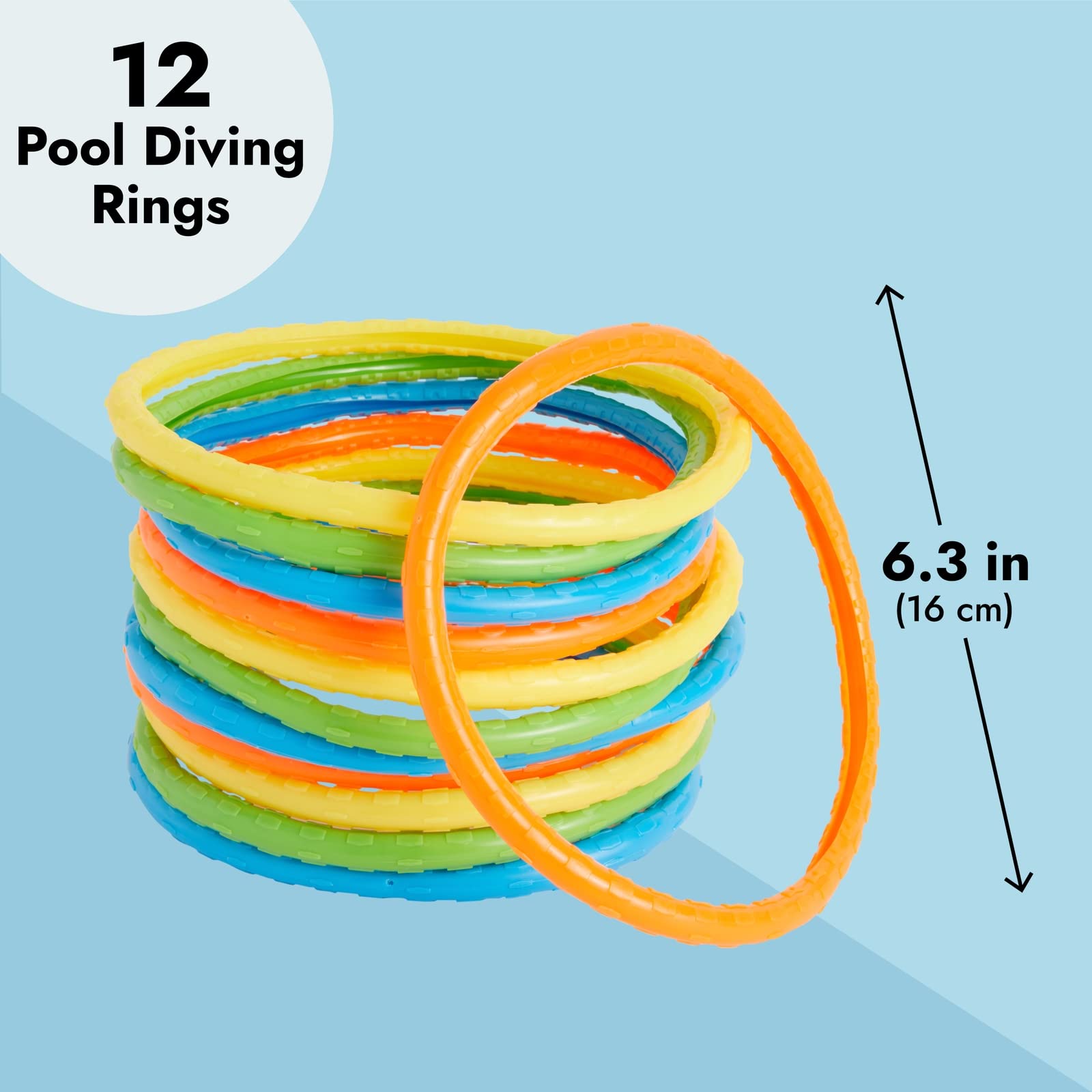 BLUE PANDA 12 Pack Colorful Pool Dive Rings for Kids - 6 Inch Underwater Swimming Toys, Sinking Pool Games for Summer Fun - Perfect for Pool Parties, Swimming Lessons & Backyard Water Play