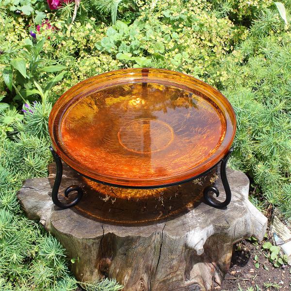 Handmade Mandarin Crackle Glass Birdbath Bowl - Outdoor Garden Decoration for Birds & Wildlife - Perfect for Patio, Yard & Backyard Bird Watching