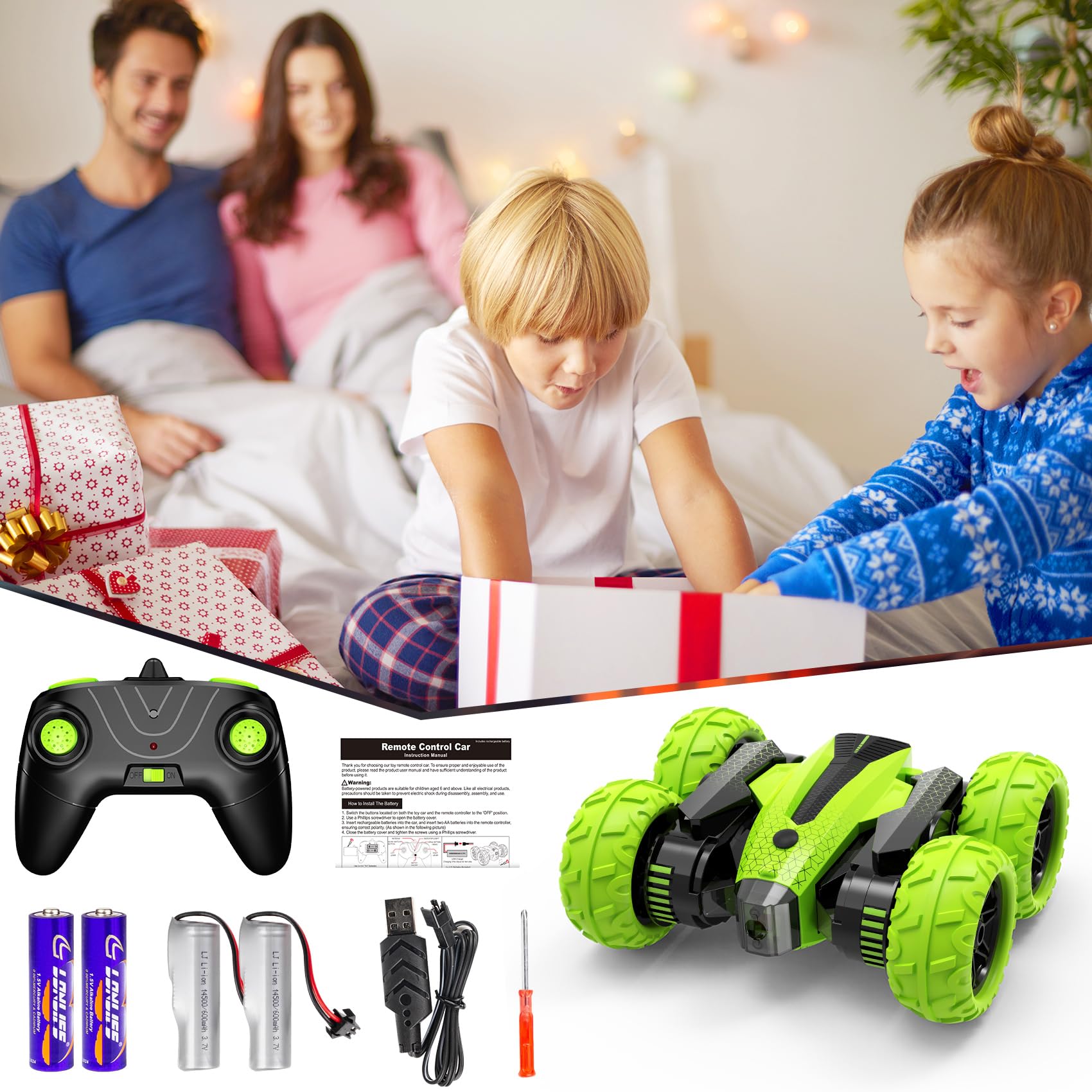 2.4Ghz RC Stunt Car - 360° Rotating Truck with Headlights & Music for Kids Outdoor Play