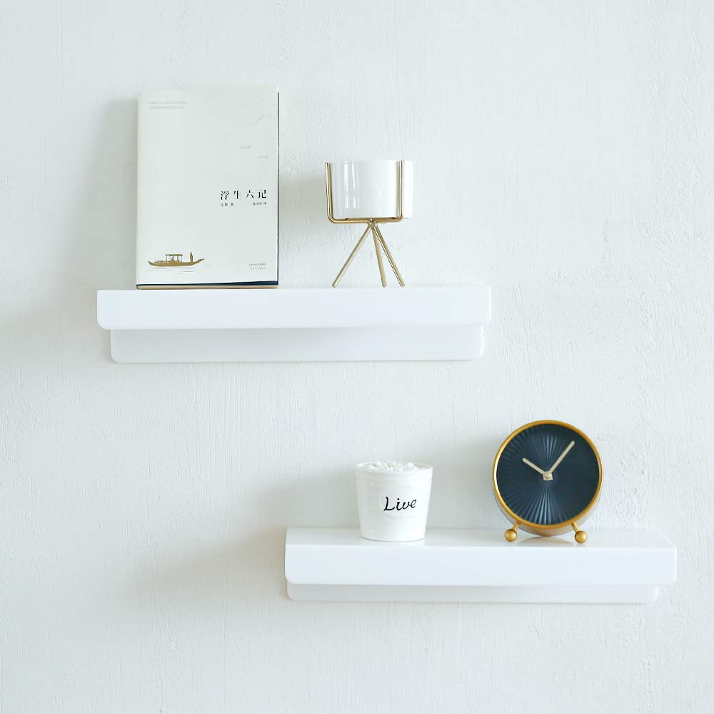 IEEK 15 Inch White Acrylic Floating Wall Shelf - Set of 4 | Modern Wall Mounted Bookshelf for Nursery, Kids Room, Office & Bathroom | 5MM Thick Display Organizer for Books, Decor & Storage | Perfect for Home Organization & Stylish Space Saving Solutions