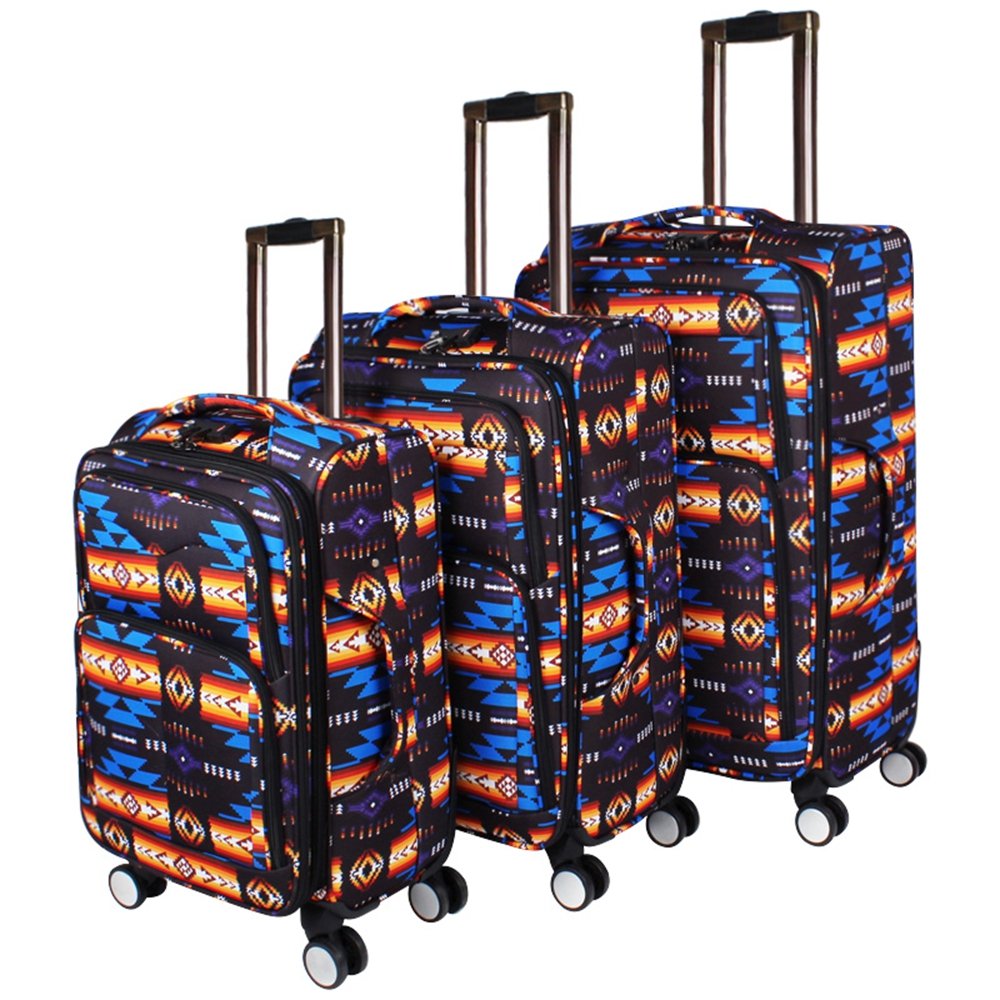 Southwest Design Navajo Print 3-Piece Luggage Set in Black – Perfect for Travel, Vacations & Airplane Carry-On