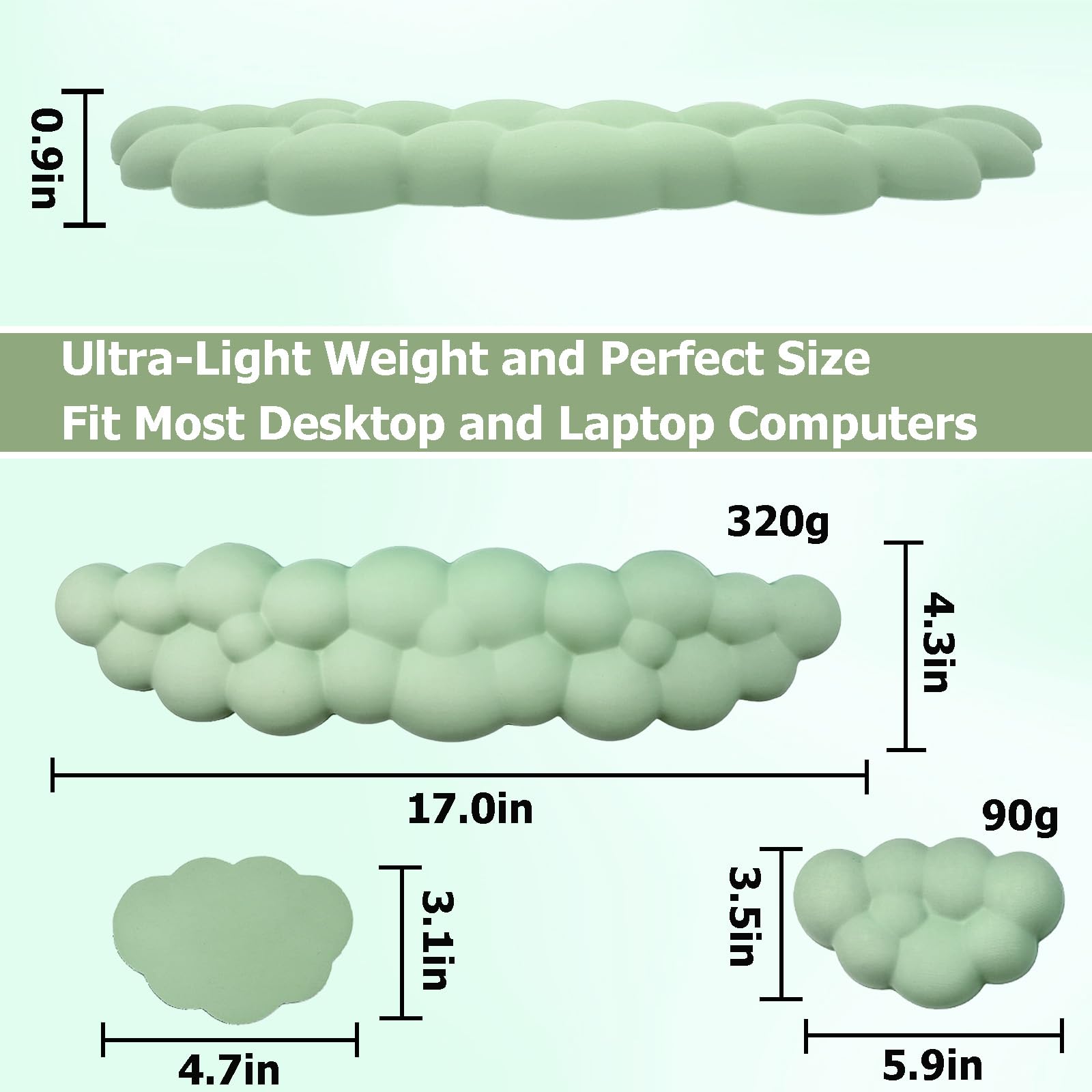 Ergonomic Keyboard Wrist Rest - PU Leather Memory Foam Cloud Pad for Pain Relief, Gaming, Office, Laptop, and Typing, Pastel Green - Ideal for Home, Work, and Travel Use