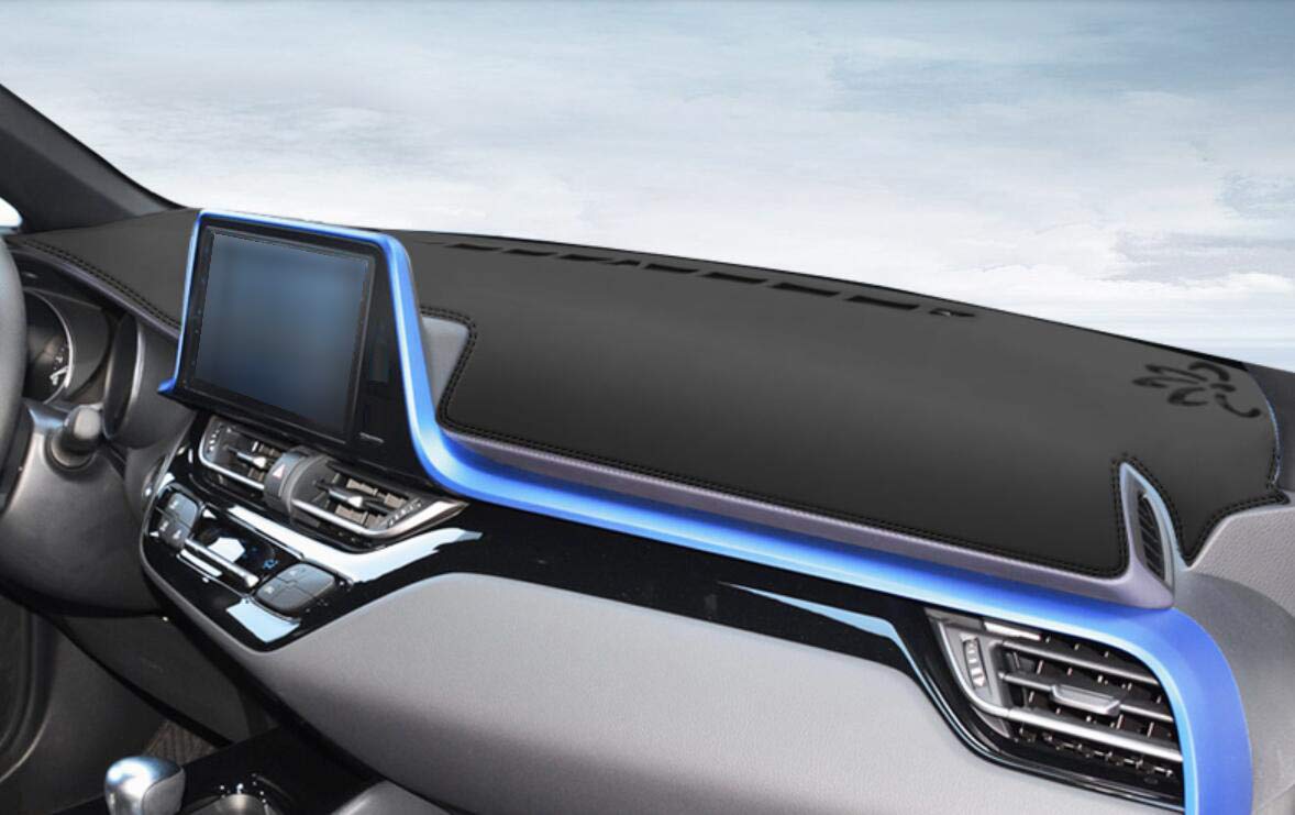 Premium Black Leather Car Dashboard Cover for Toyota CHR 2017-2021 - Non-Slip Dash Mat Protector with Storage Tray | Perfect for Sun Protection, Organizing Essentials & Enhancing Interior Style