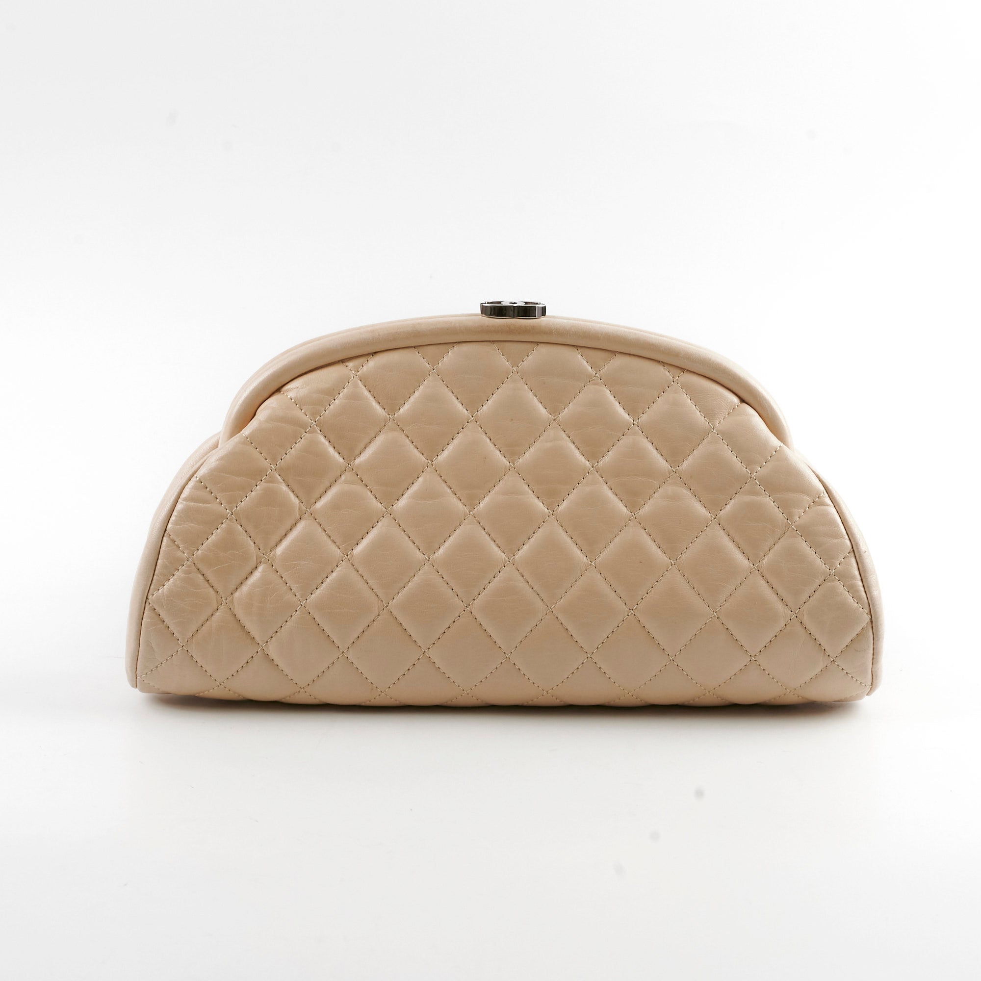 Chanel Mademoiselle Kiss Lock Timeless Clutch Bag in Beige - Elegant Evening Bag for Women, Perfect for Parties, Weddings & Special Occasions