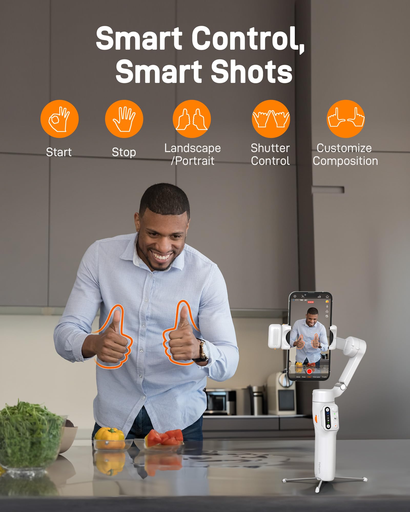 Hohem iSteady V3 3-Axis Gimbal Stabilizer for iPhone & Android Phones - Magnetic AI Tracking, Built-in Extendable Selfie Stick, Tripod & Fill Light - Perfect for Vlogging, YouTube Videos, TikTok & Live Streaming (White)