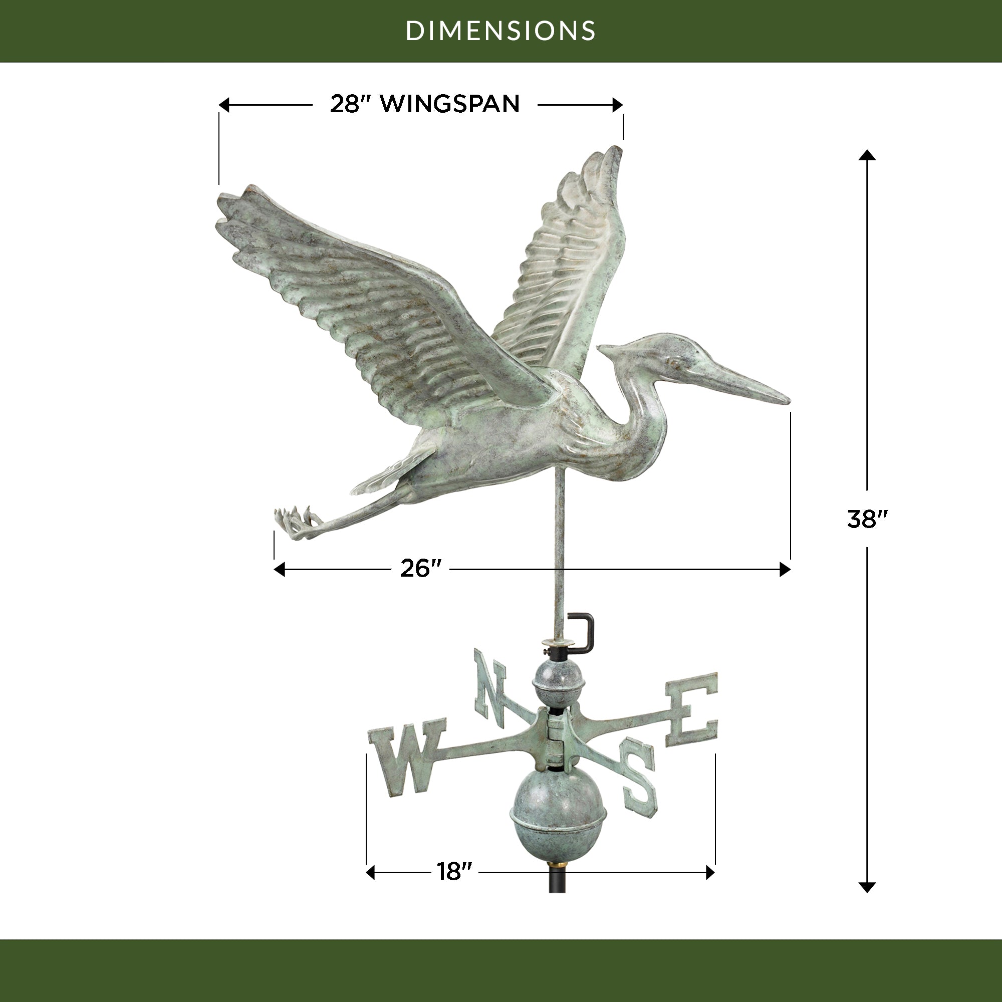 Blue Heron Weathervane - Handcrafted Copper Garden Decor for Outdoor & Farmhouse Style - Perfect for Roof Tops, Barns, and Backyard Landscaping