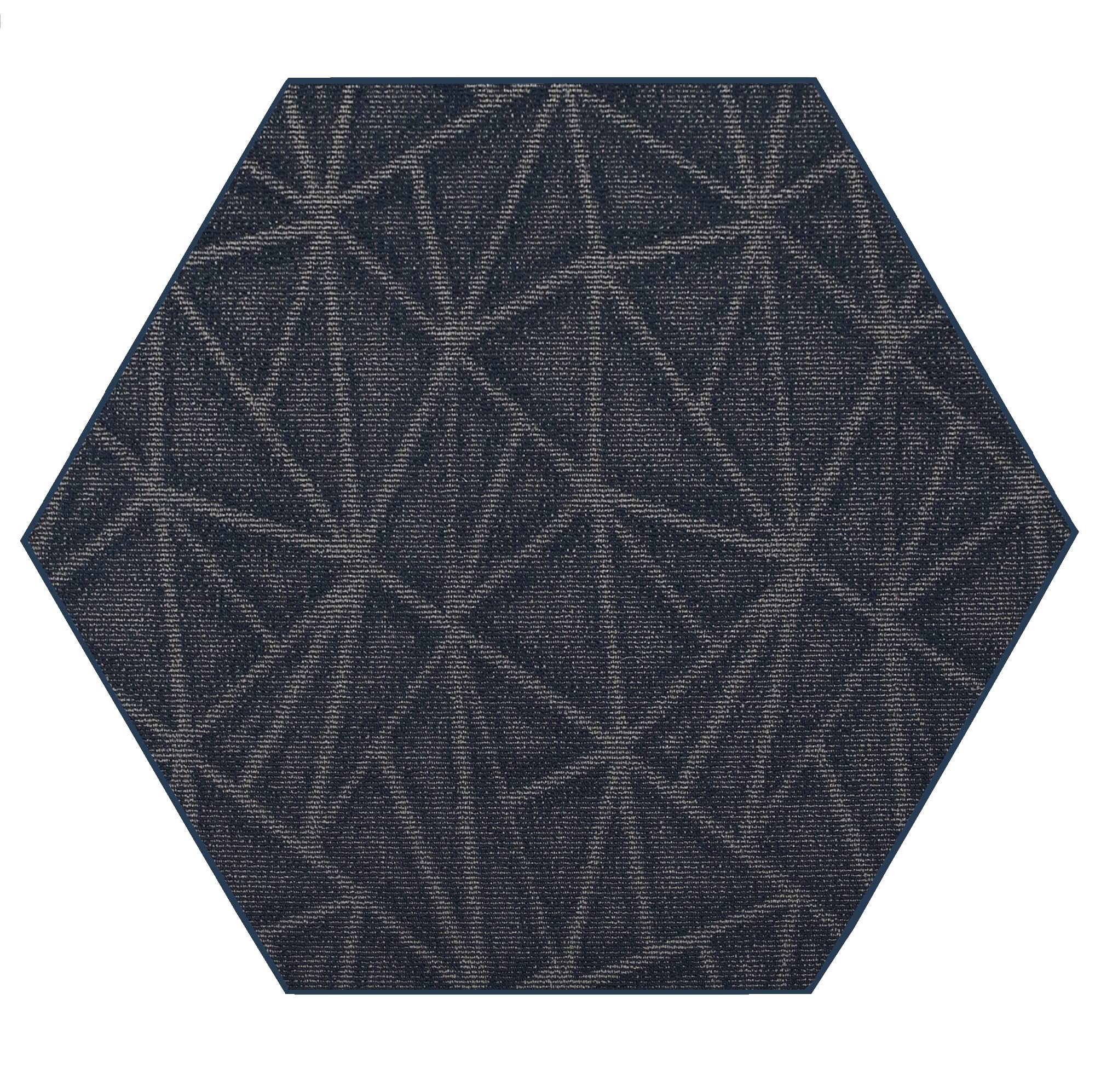 Modern Navy Blue Hexagon Area Rug - Indoor/Outdoor Commercial Grade Rug for Living Room, Nursery, Playroom & Kids Spaces | USA-Made 4' Non-Slip Rug for Home, Office & High-Traffic Areas