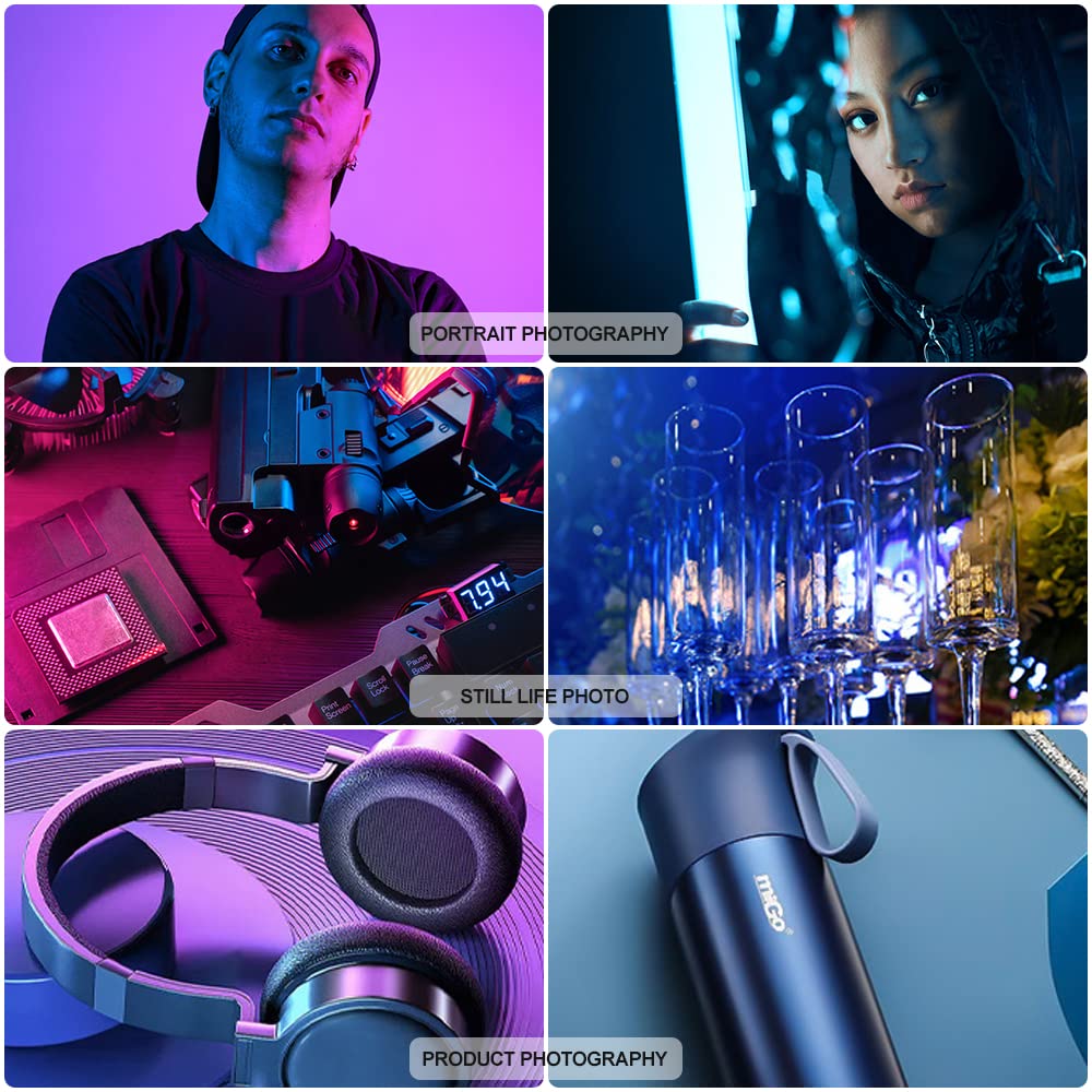 RGB LED Video Light Wand Stick - 360° Full Color Adjustable Portable Studio Lighting for Photography & Videography - 5000mAh Rechargeable Battery with Magnetic Base - Includes 27
