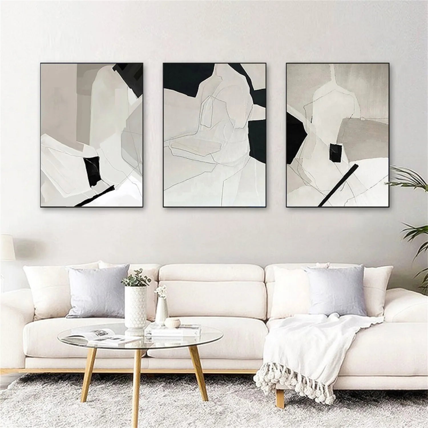 Abstract Tranquility Set of 3 Wall Art Paintings - Modern Minimalist Canvas Prints for Living Room, Bedroom & Office Decor #WS176