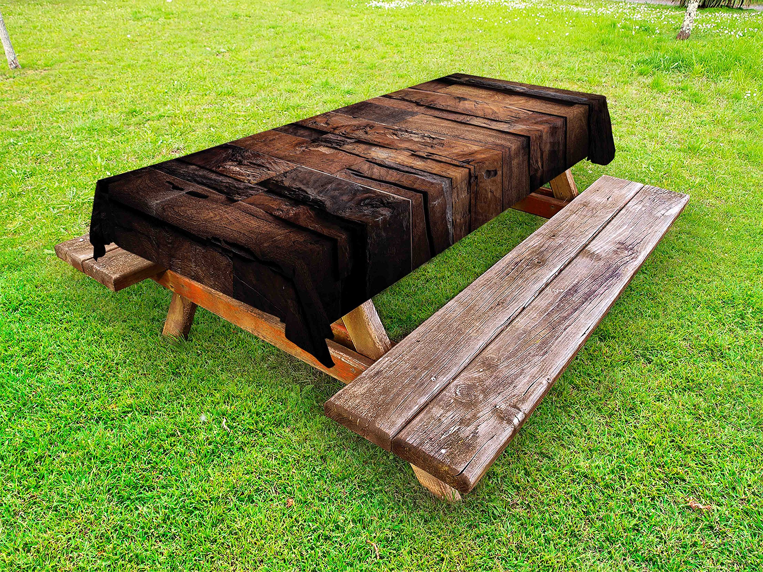 Ambesonne Chocolate Brown Outdoor Tablecloth - Rustic Dark Timber Texture, Washable Picnic Table Cover 58x104 Inches - Perfect for Backyard BBQs, Camping & Country-Themed Parties