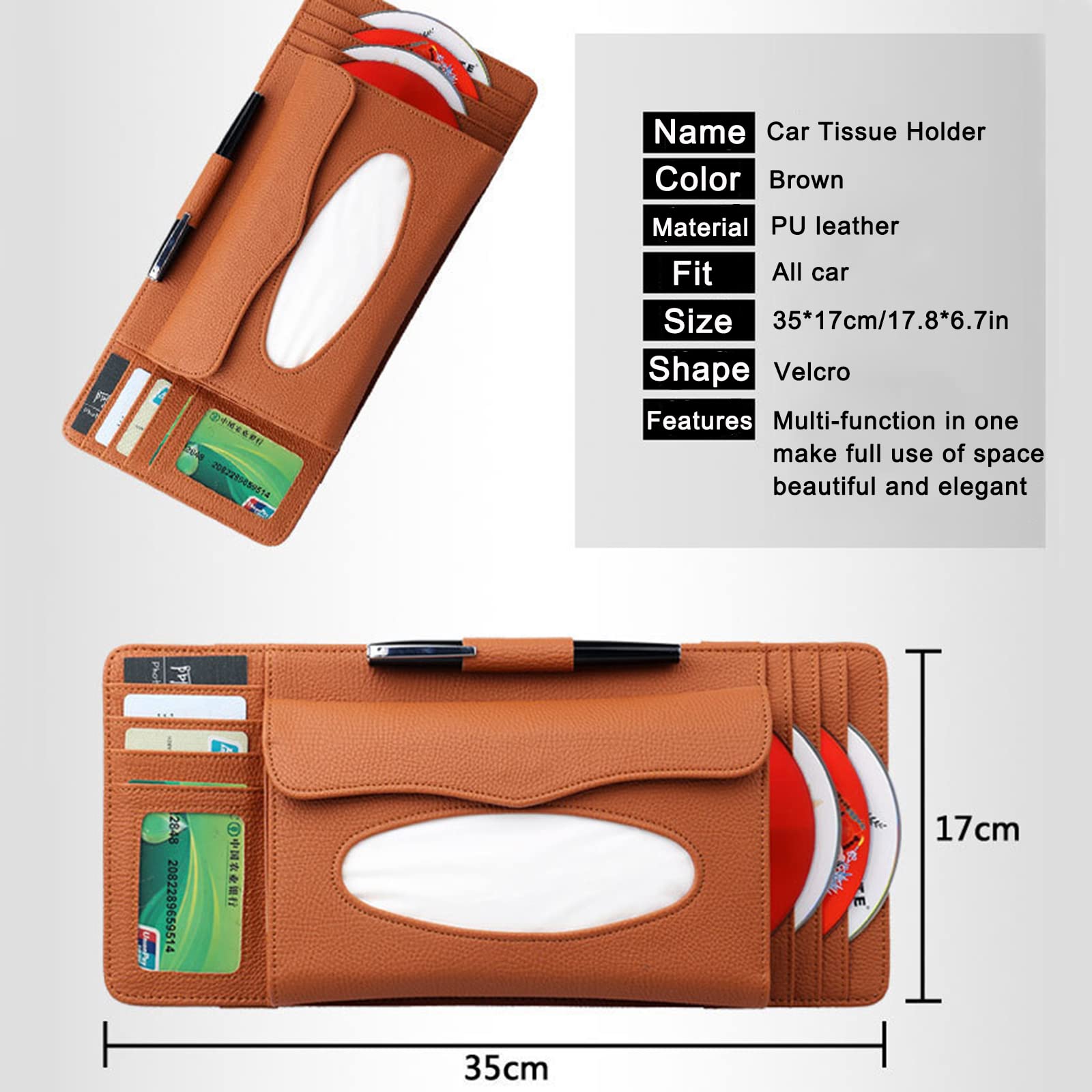 Premium Leather Car Tissue Holder & Sun Visor Mask Organizer - Backseat Wipes Case for Cars | Perfect for Road Trips, Daily Commutes & Family Travel Accessories
