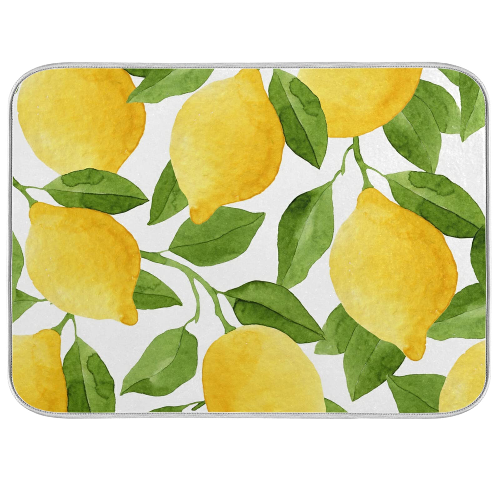 Xigua Microfiber Dish Drying Mat 18x24in - Absorbent Kitchen Counter Mat with Lemon Design for Dishes & Utensils
