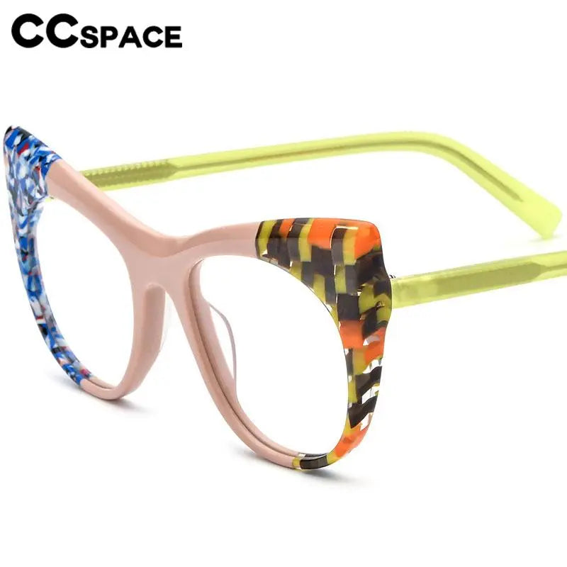 CCspace Unisex Full Rim Round Cat Eye Acetate Eyeglasses Frame 56923 - Stylish Retro Glasses for Men & Women, Perfect for Reading, Fashion Accessories, and Daily Wear