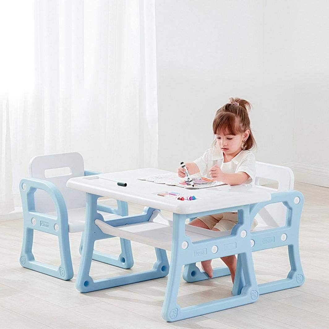 NevSTP Kids Table and Chairs Set with Large Storage Drawers - Multifunctional Children's Desk for Toys, Snacks & Books - Includes 2 Activity Play Building Blocks - Perfect for Arts, Eating, Reading & Playtime (Blue)