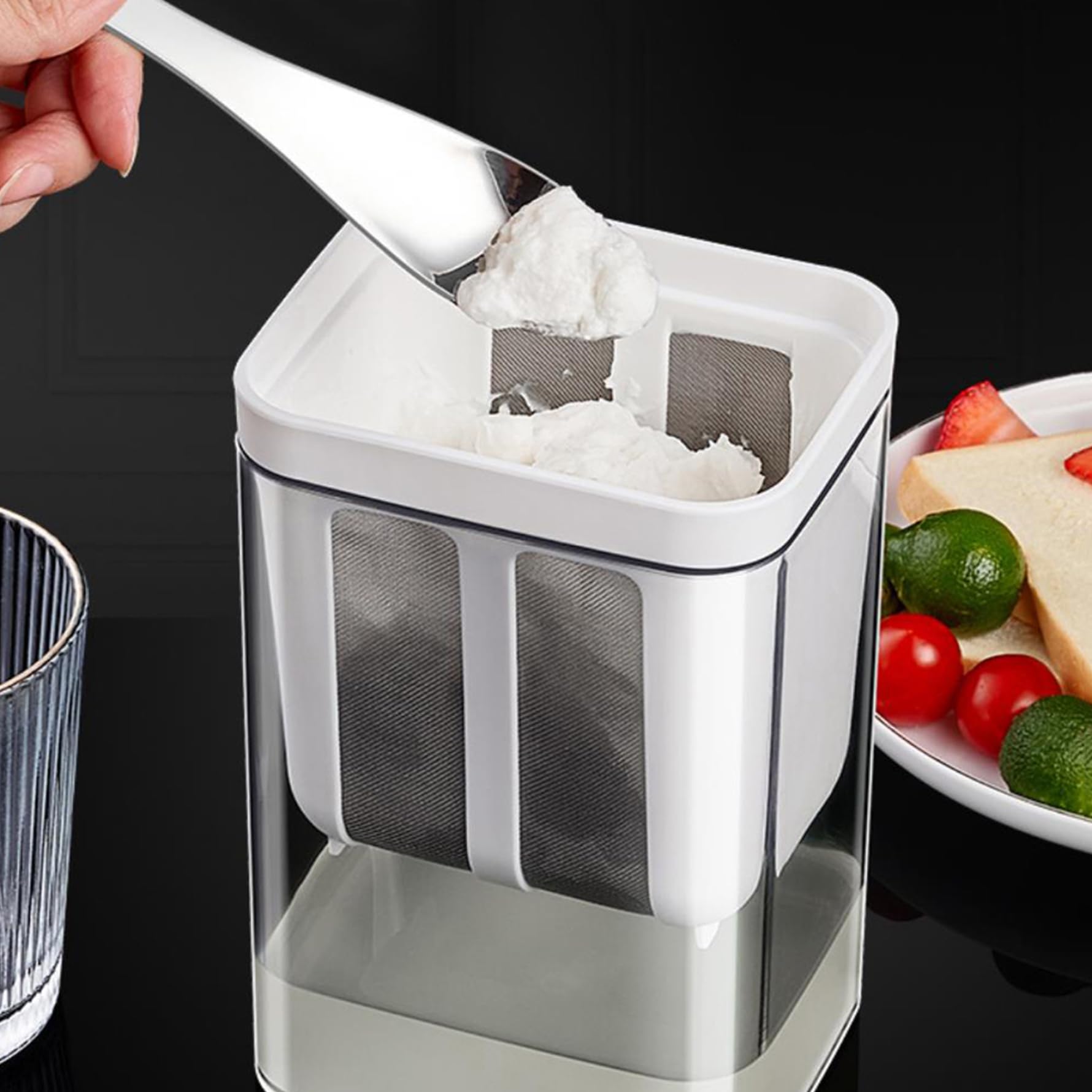 Premium 1100ml BPA-Free Yogurt Strainer & Cheese Maker with Fine Mesh - Leakproof Lid for Greek Yogurt, Nut Milk, Soy Milk - Perfect for Homemade Dairy & Vegan Recipes