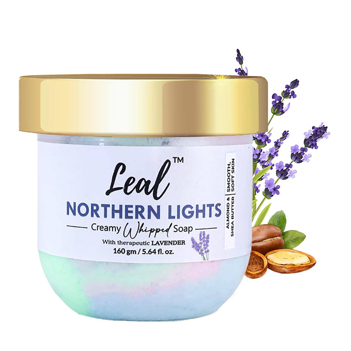 Leal Cosmetics Whipped Soap - Northern Lights Lavender Bath Cream Soap with Shea Butter & Sweet Almond Oil | Moisturizing Body Wash & Cleanser for Men & Women (160g) | Perfect for Relaxing Baths & Skin Hydration